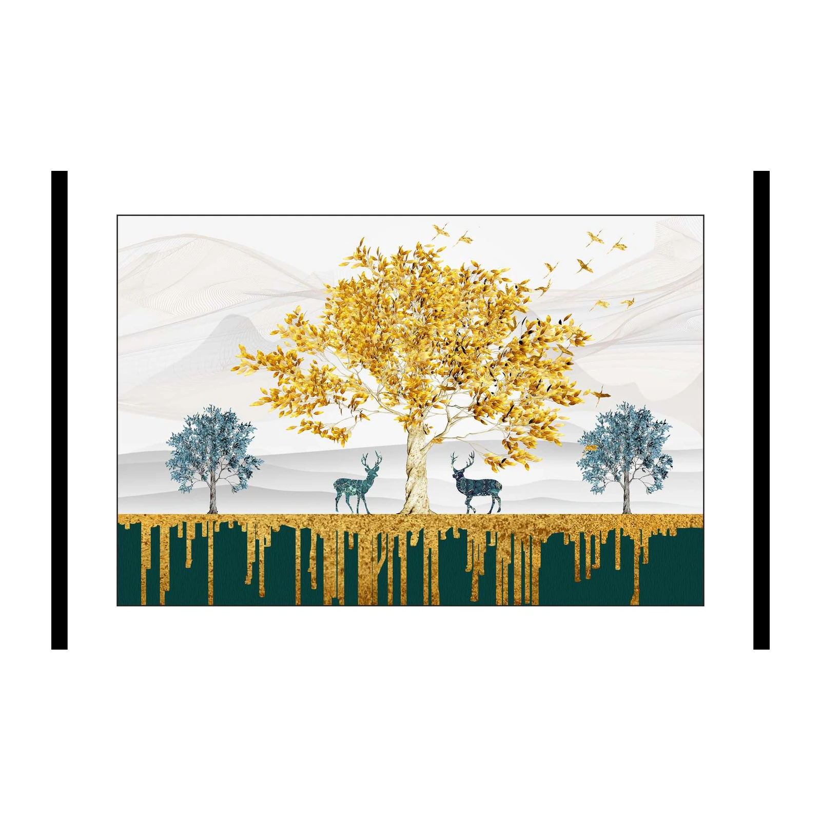 Golden Autumn Deer Landscape Wall Art