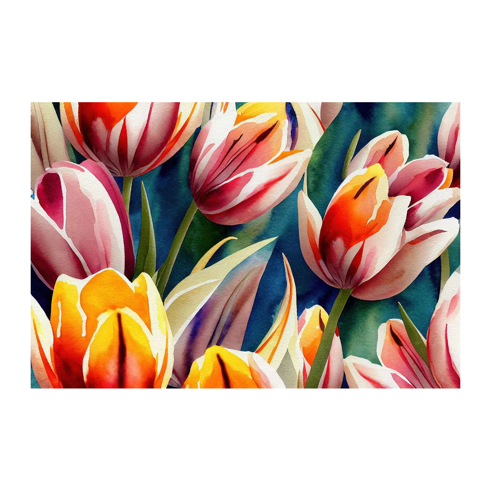 Vibrant Tulip Garden Watercolor Wall Art