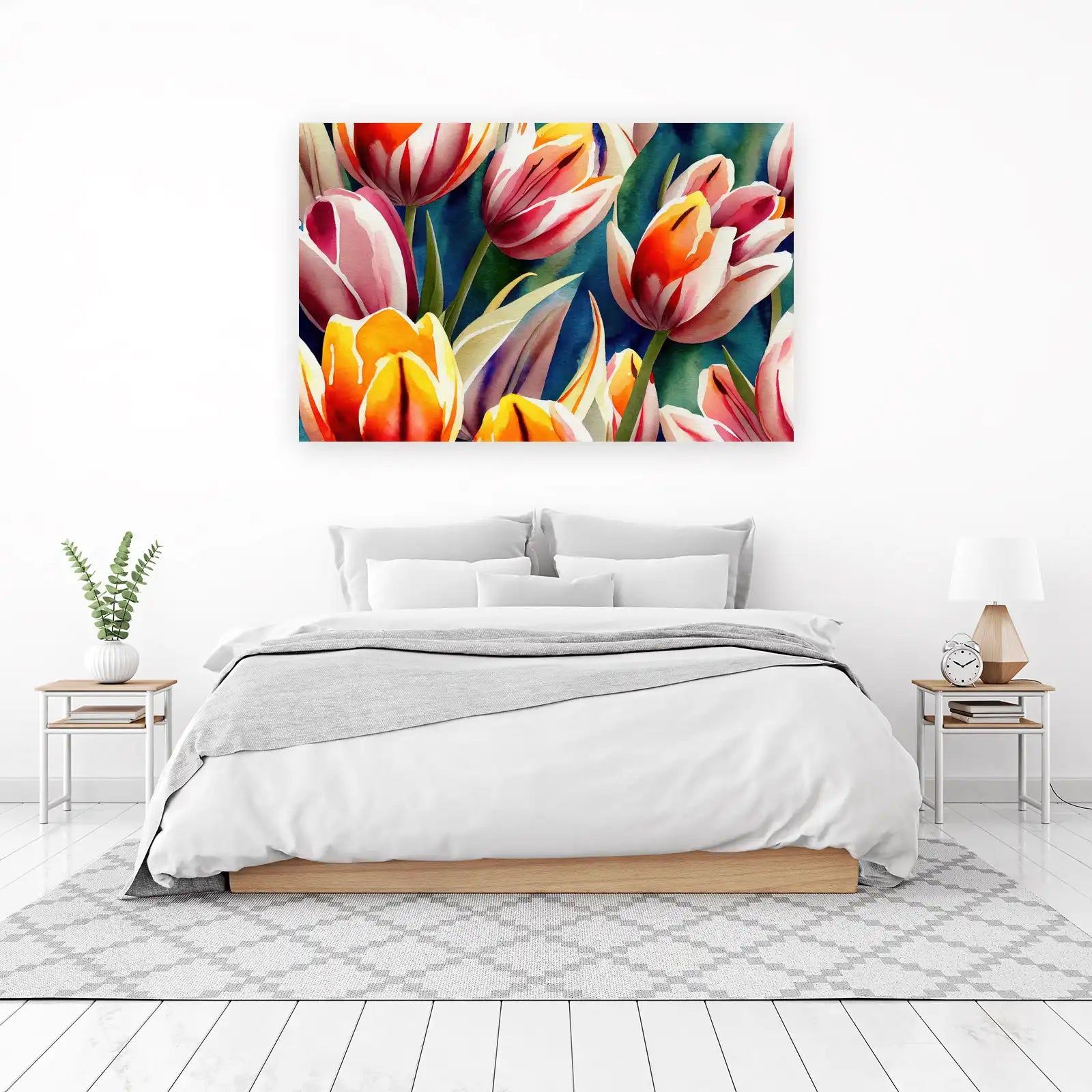 Vibrant Tulip Garden Watercolor Wall Art