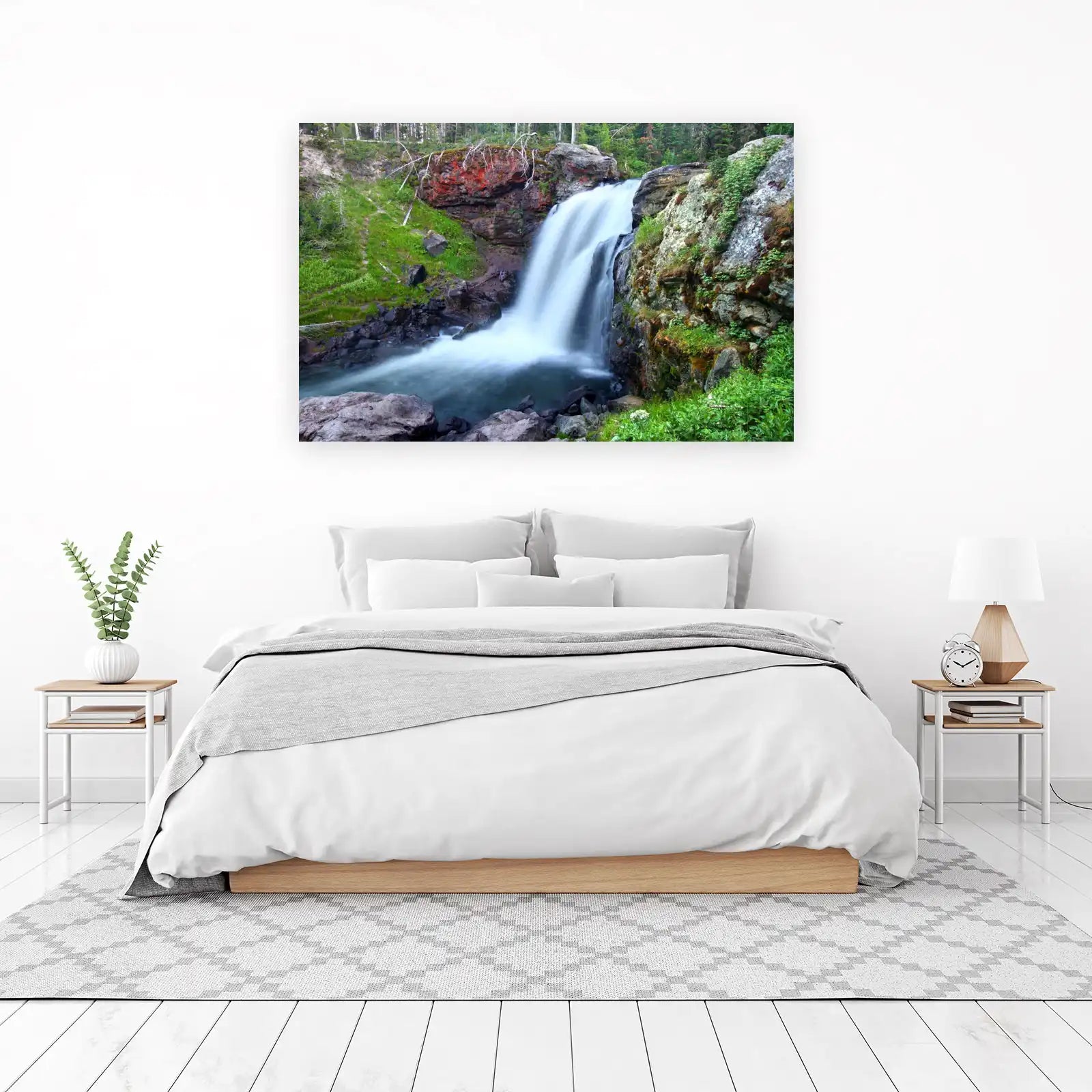 Serene Forest Waterfall Landscape Wall Art