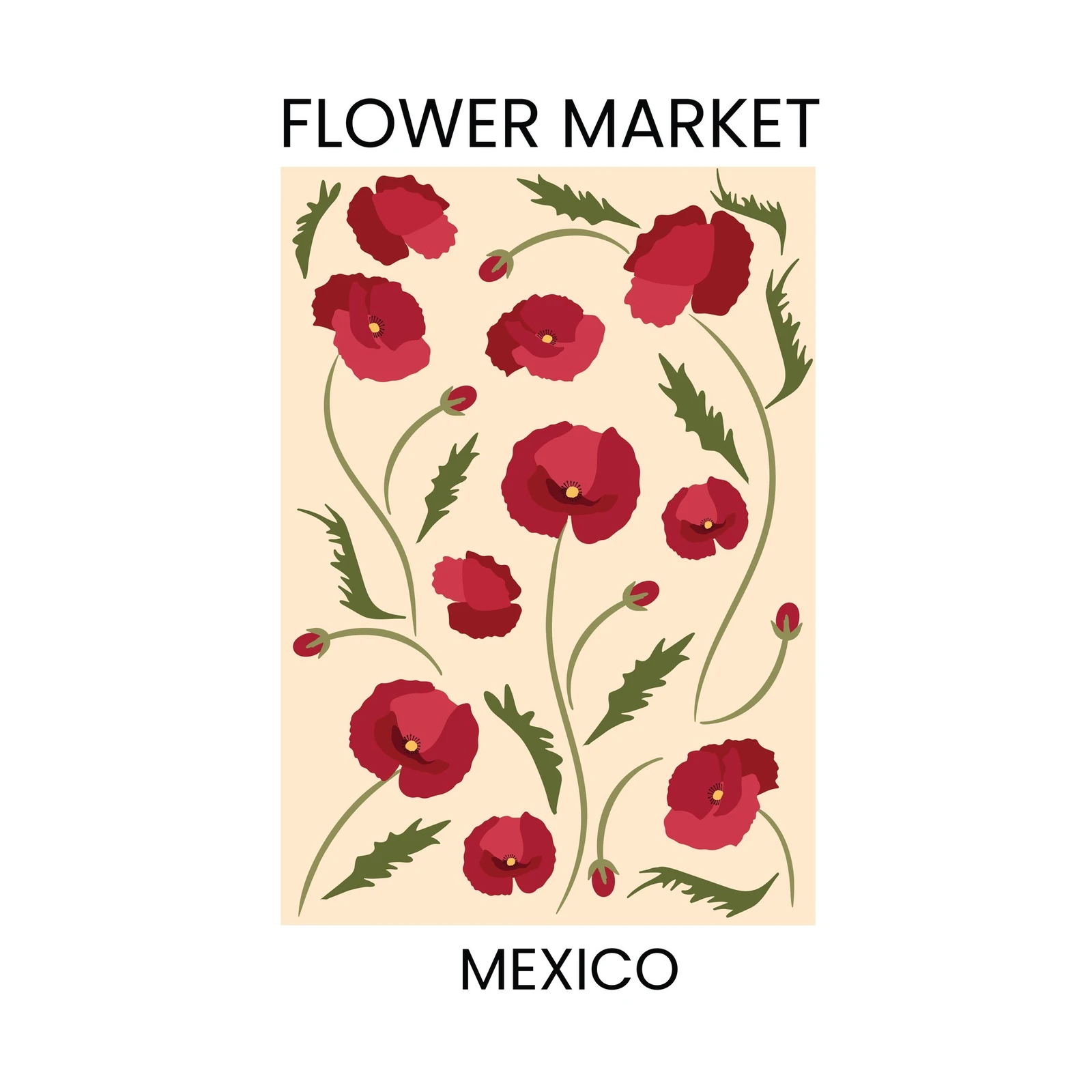 Vibrant Red Poppy Flower Market Wall Art