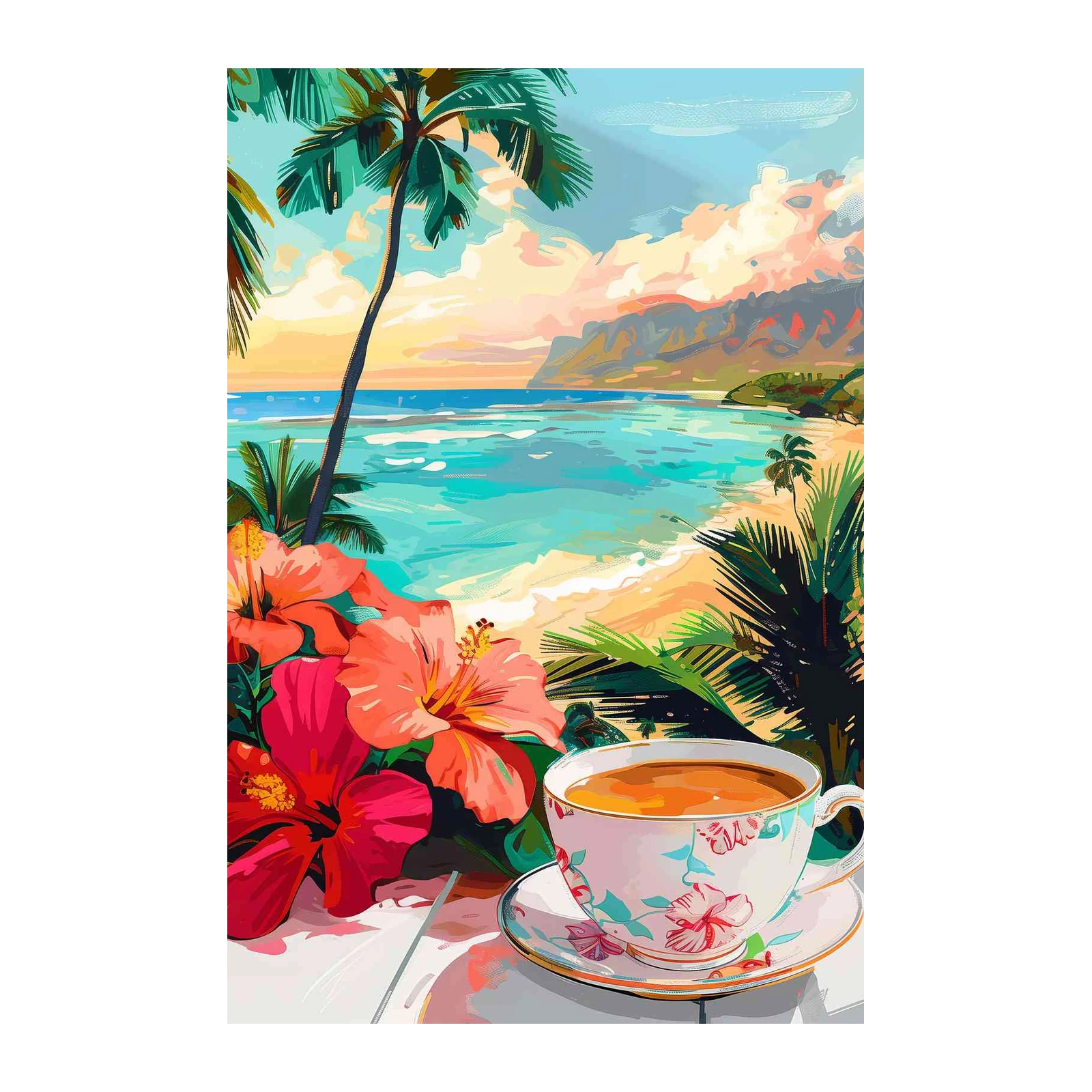 Tropical Sunrise Hibiscus Coffee Wall Art