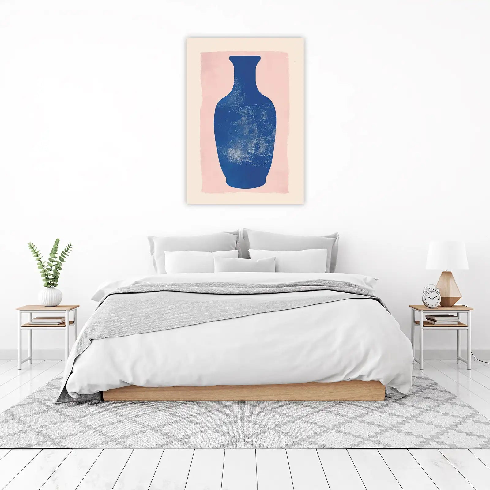 Abstract Blue Vase Blush Pink Wall Art