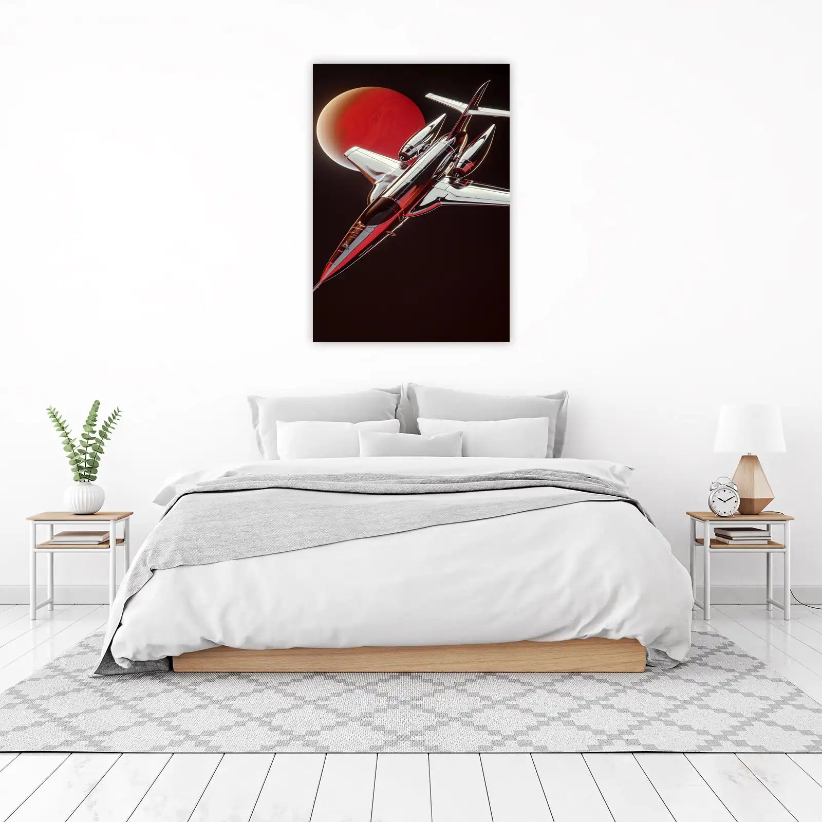 Sleek Space Jet & Red Planet Wall Art