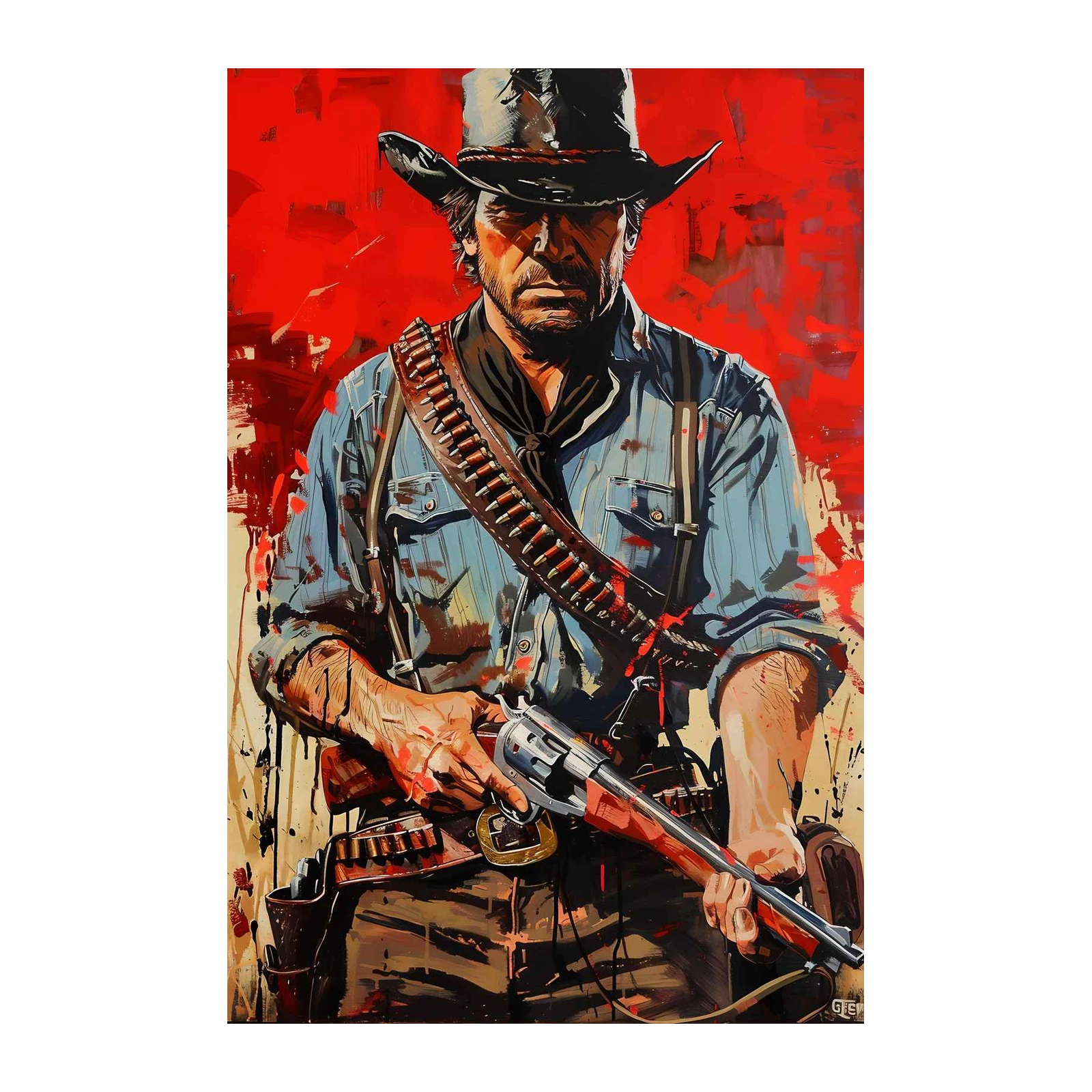 Outlaw Cowboy Vivid Red Wall Art