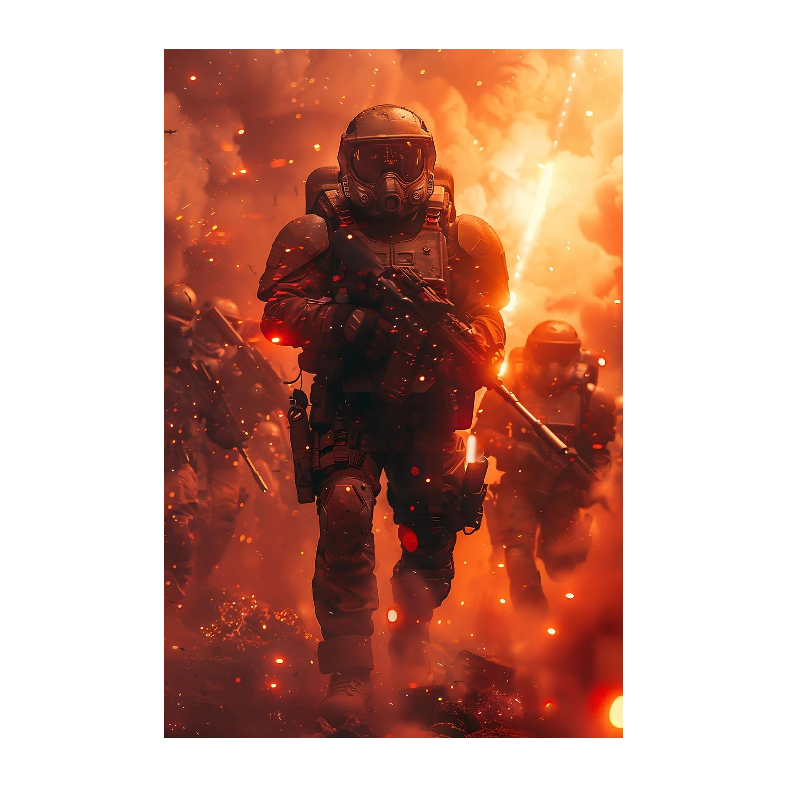 Futuristic Soldier Battle Scene Wall Art