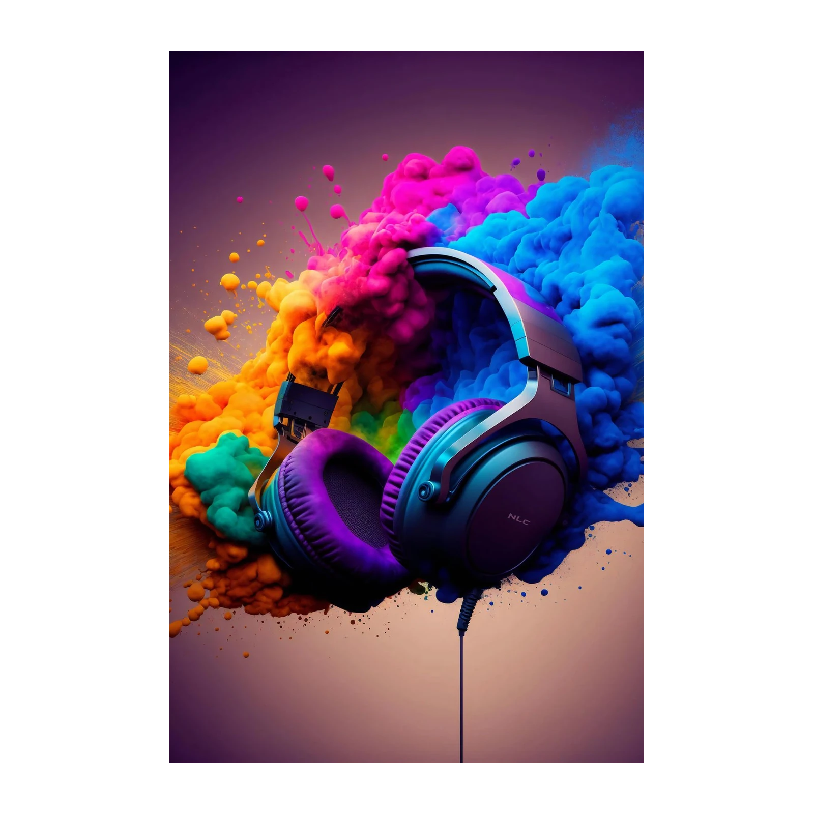 Vibrant Headphones Splash Wall Art