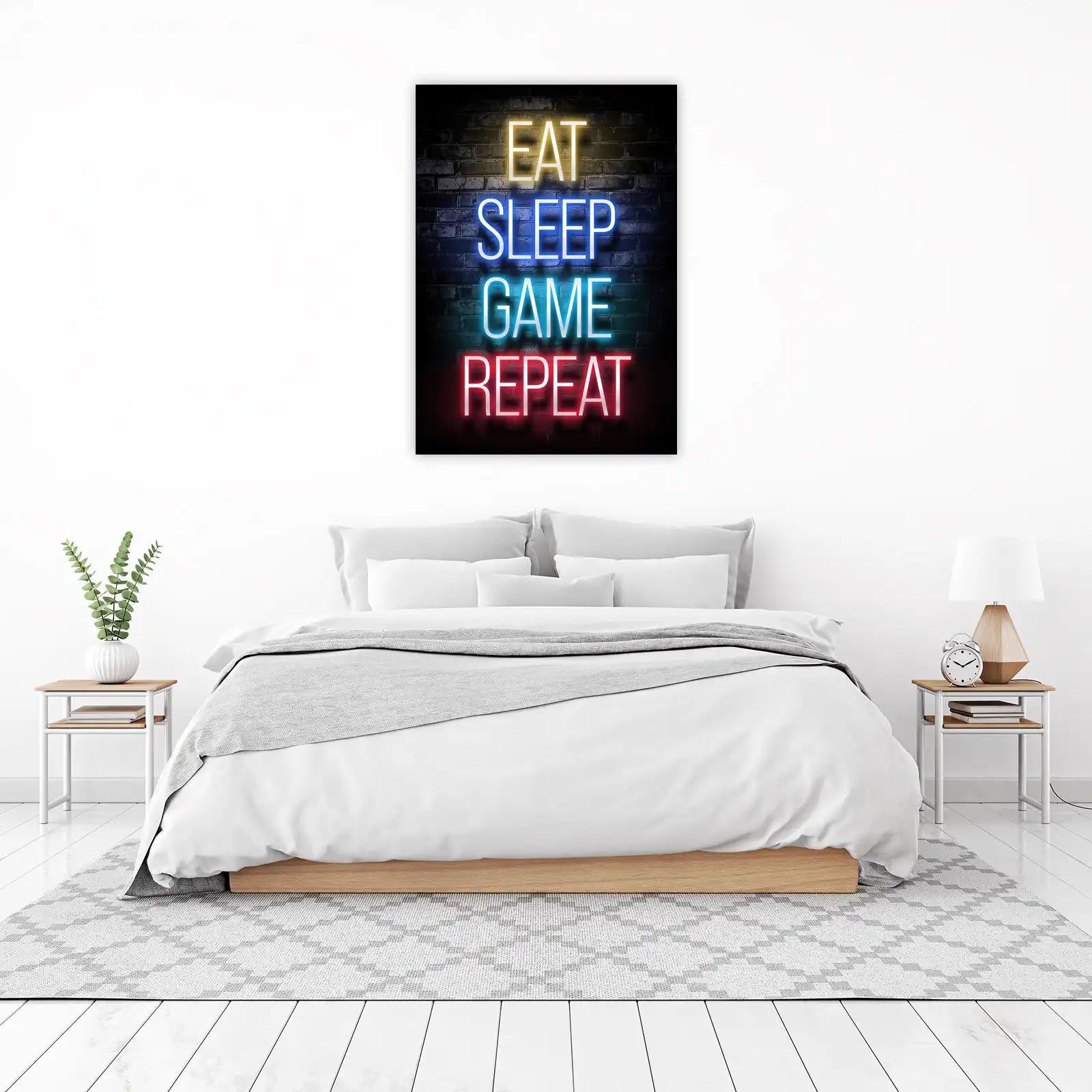 Eat Sleep Game Repeat Neon Glow Wall Art