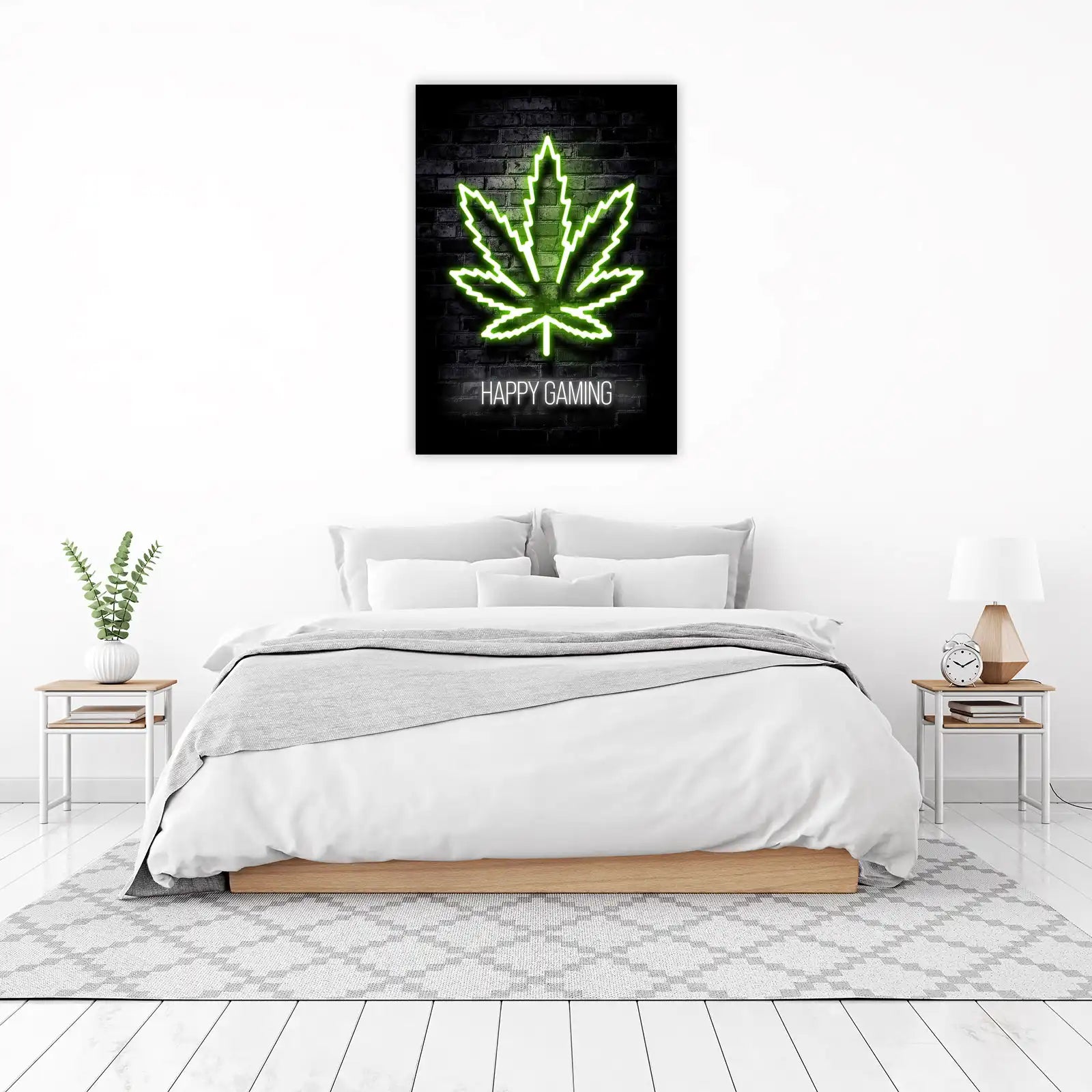 Neon Weed Leaf & Happy Gaming Wall Art