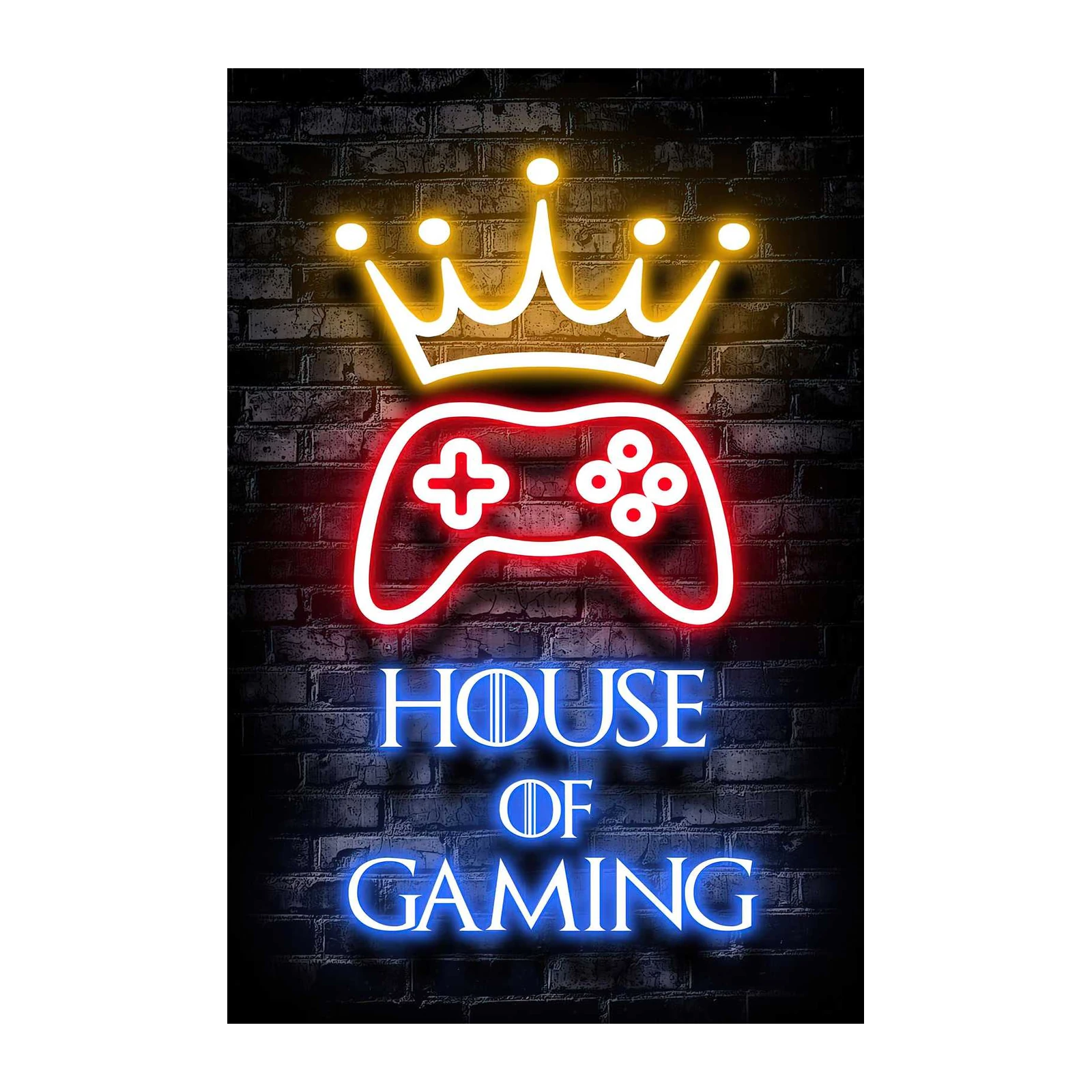 Neon Game Controller Crown Wall Art