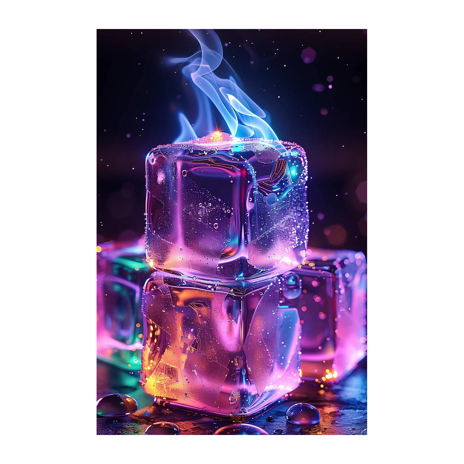 Neon Ice Fire Abstract Wall Art Wall Art