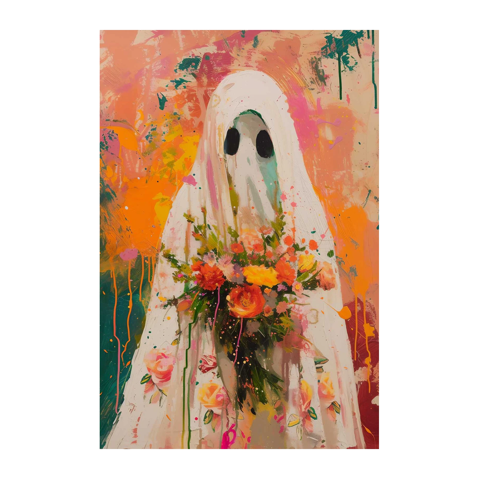 Whimsical Ghost Floral Bouquet Wall Art
