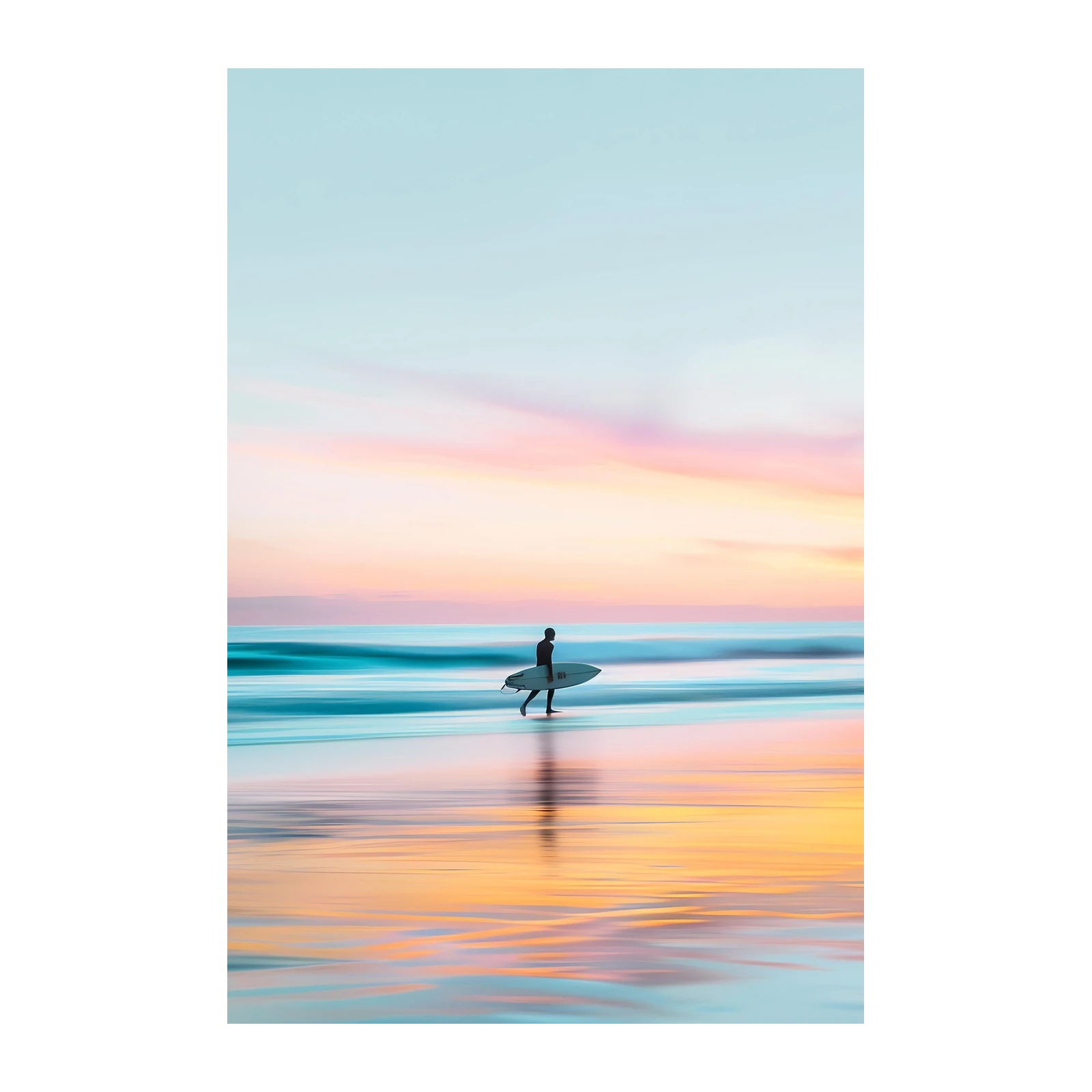 Serene Sunset Surfer Beach Wall Art