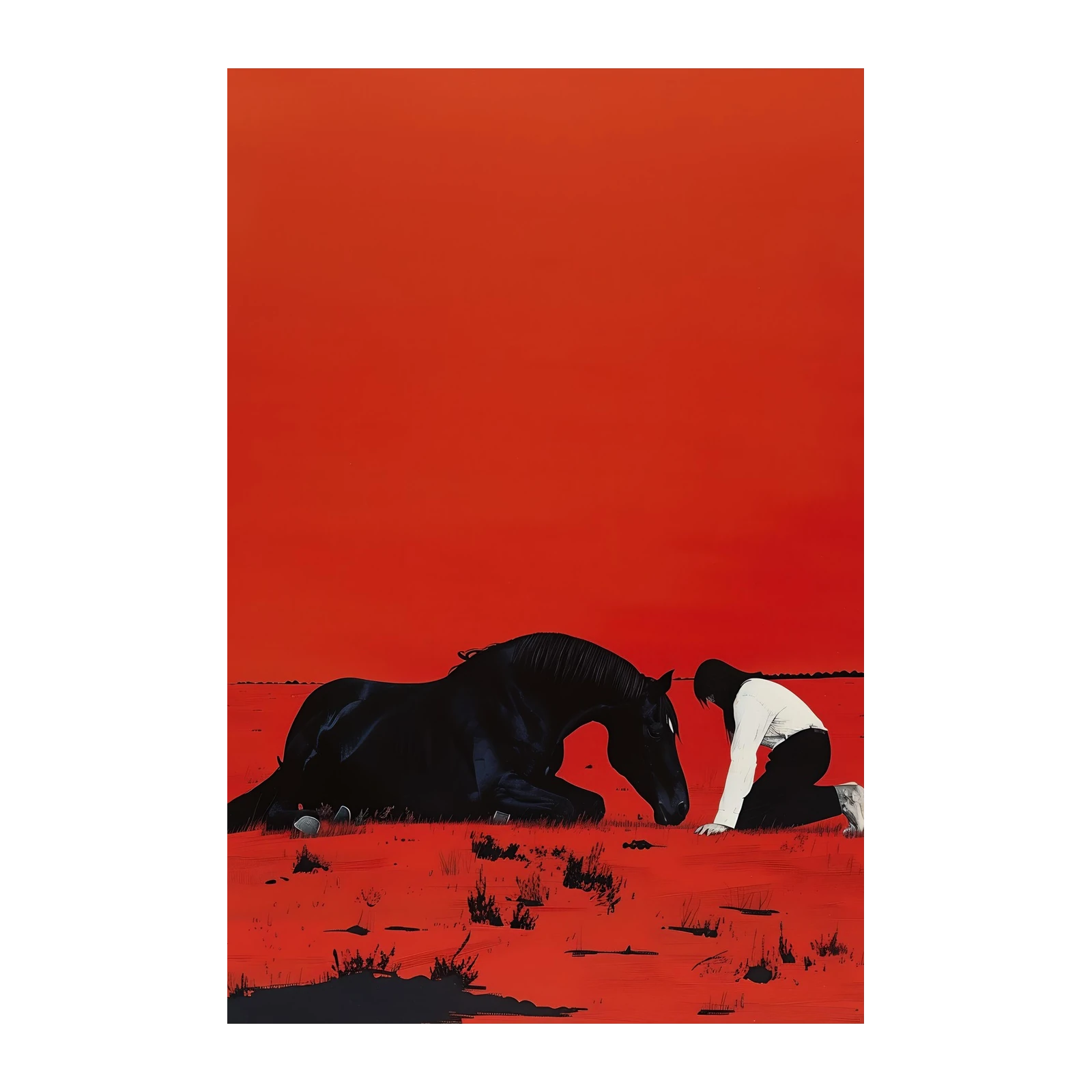 Enigmatic Horse & Figure Red Sky Wall Art