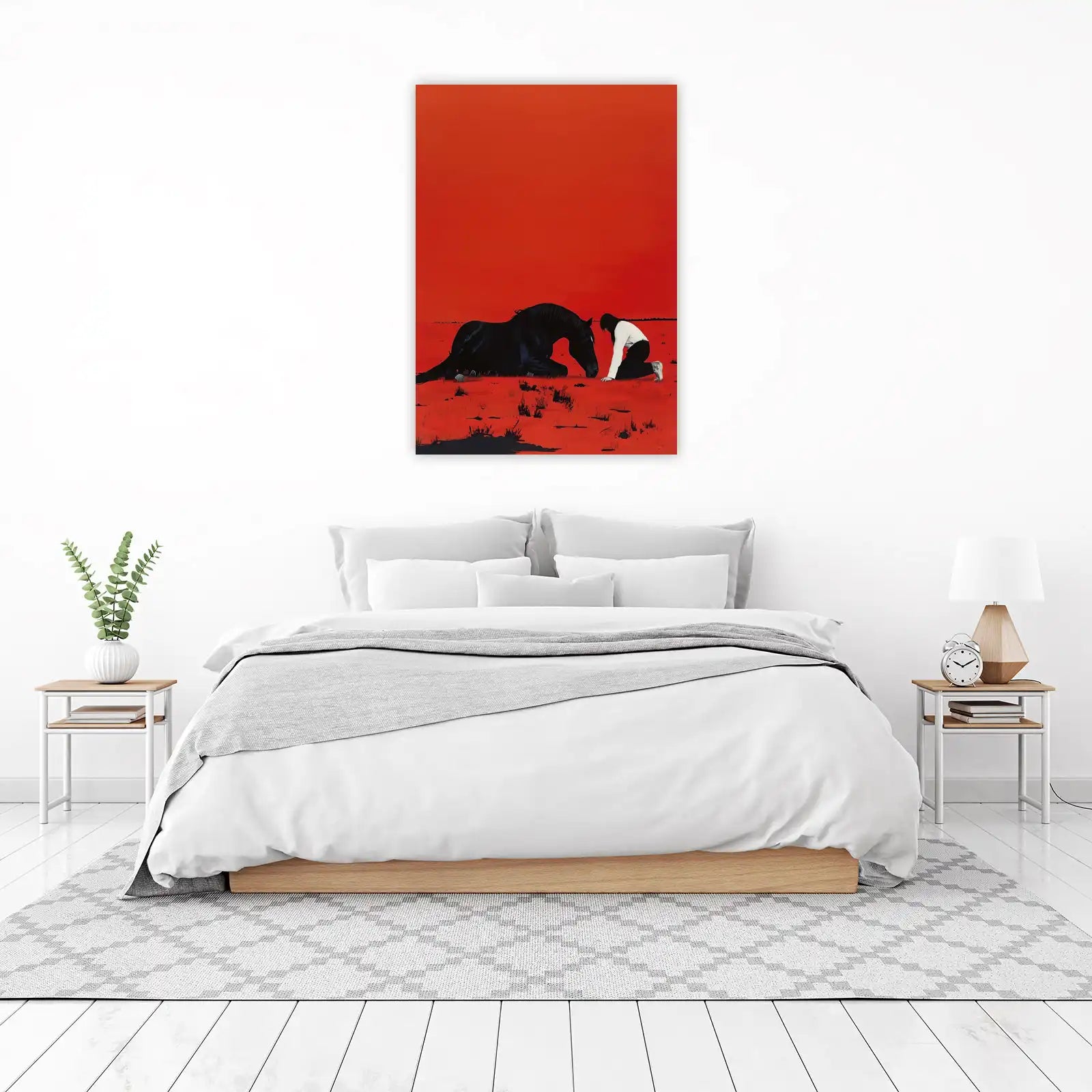 Enigmatic Horse & Figure Red Sky Wall Art