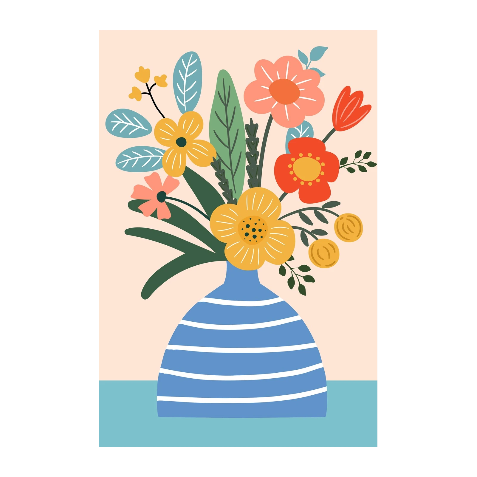 Joyful Floral Vase Mid-Century Modern Wall Art