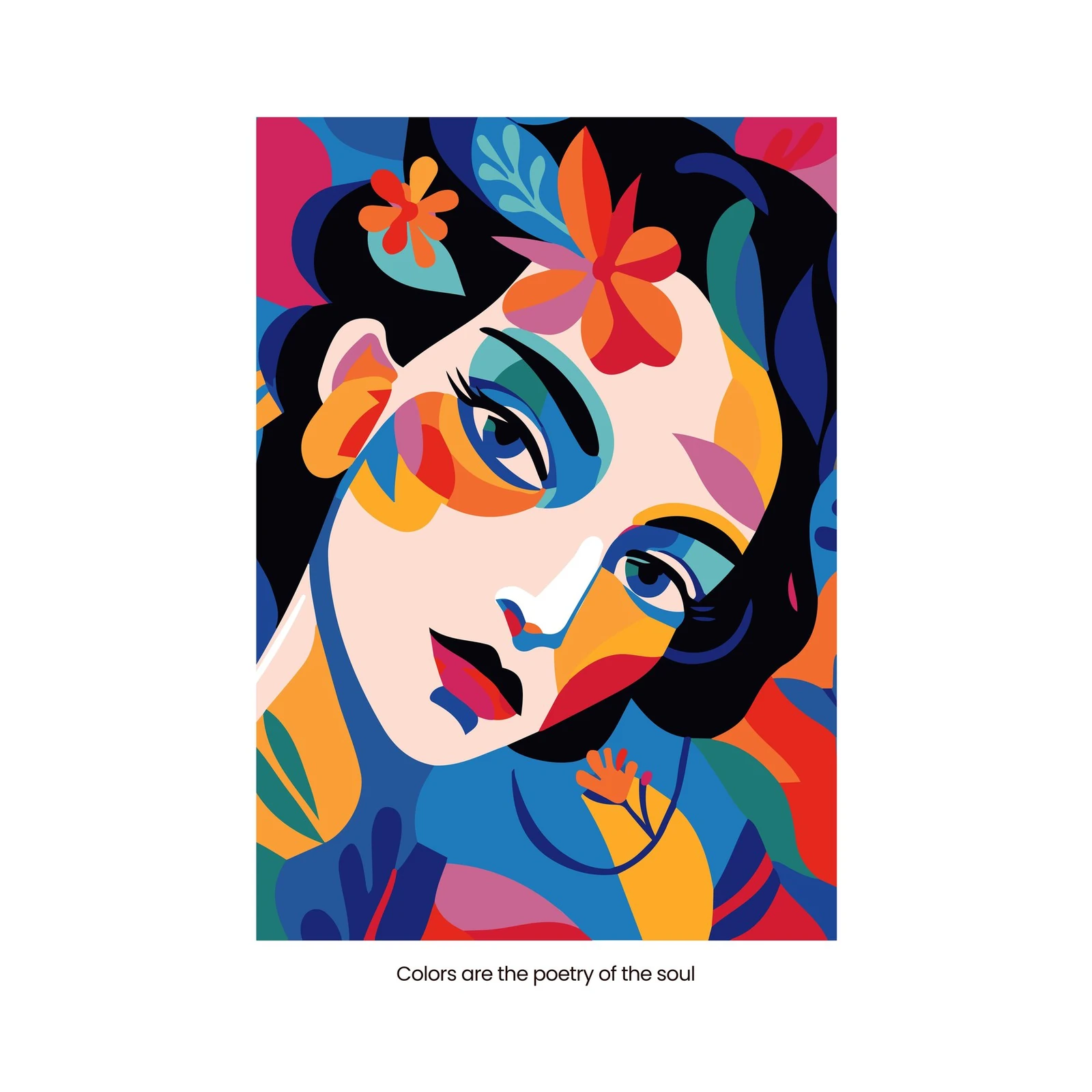 Vibrant Floral Portrait Abstract Wall Art