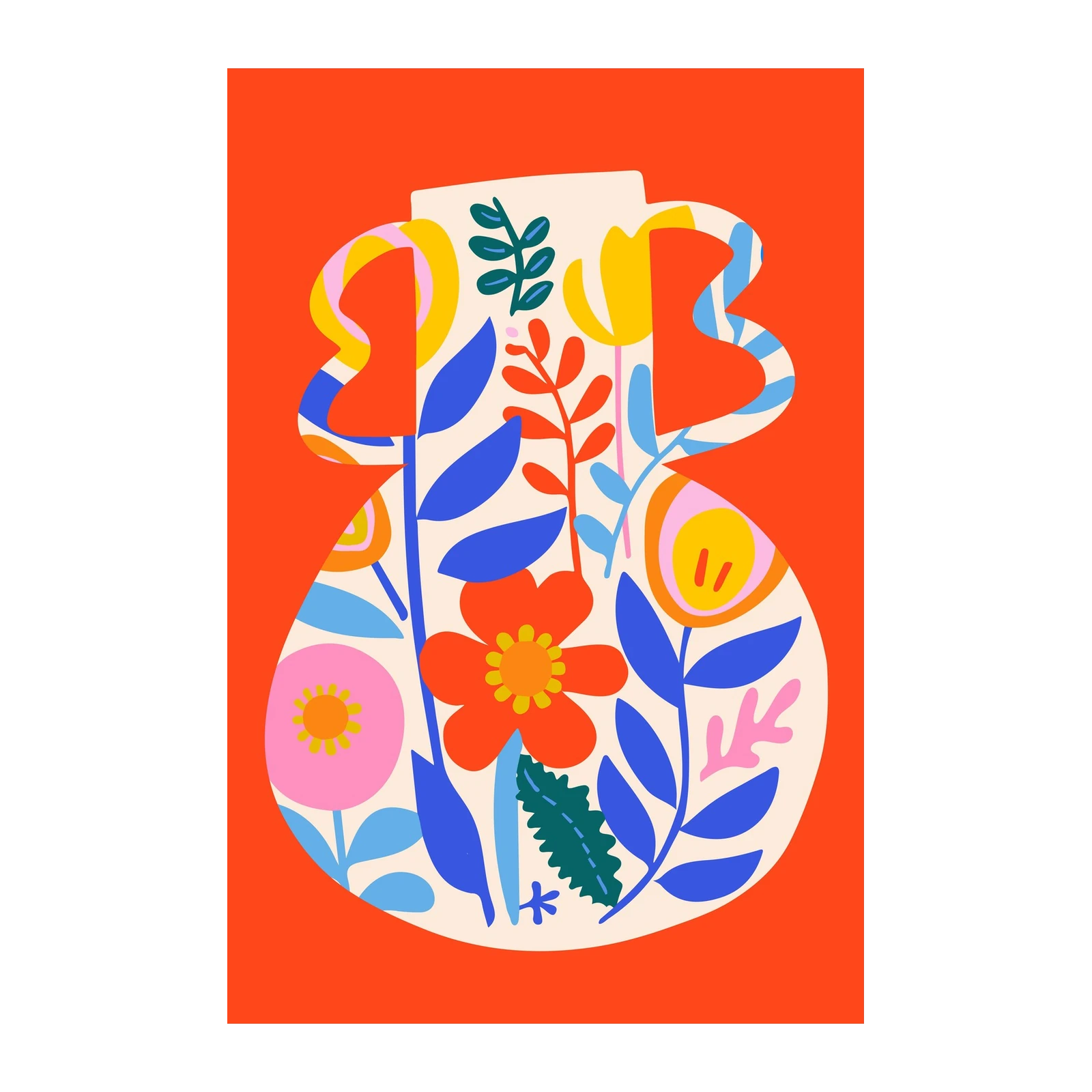 Retro Floral Vase Boho Wall Art Wall Art