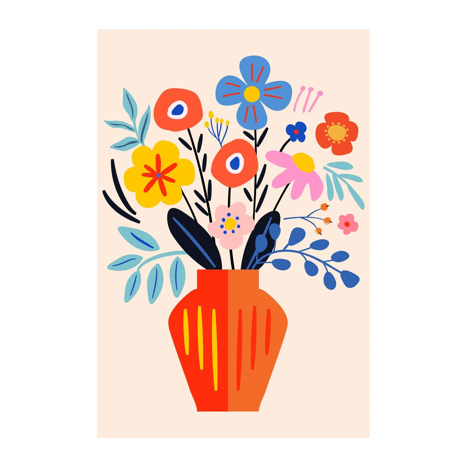 Vibrant Floral Bouquet Boho Style Wall Art