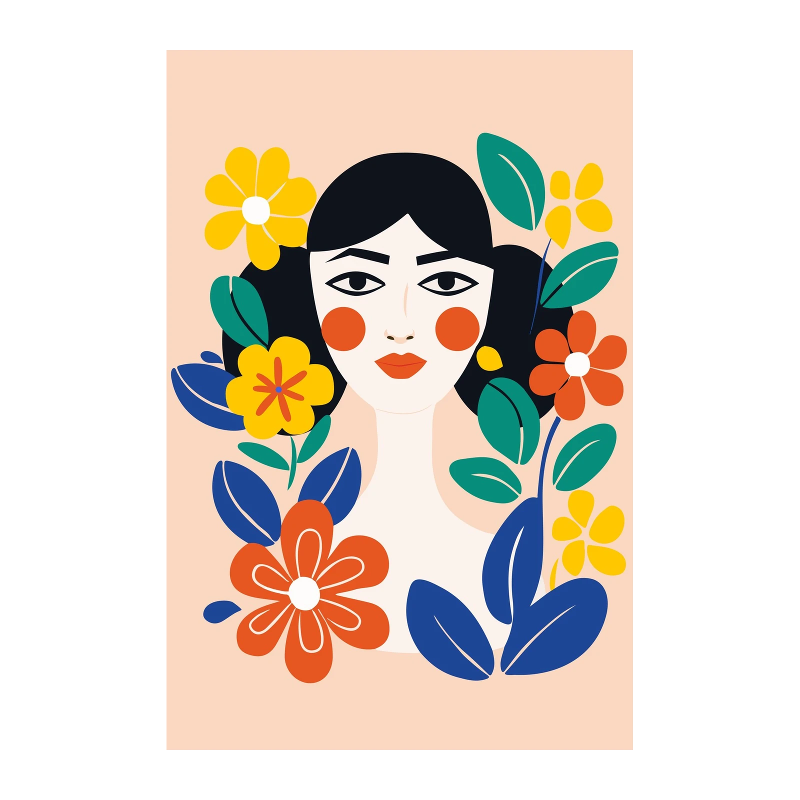 Vibrant Floral Woman Portrait Wall Art