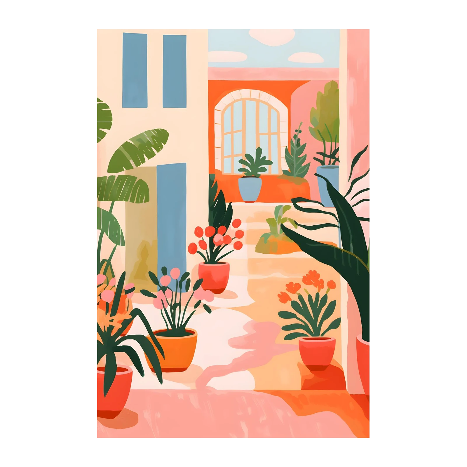 Vibrant Courtyard Botanical Art Wall Art