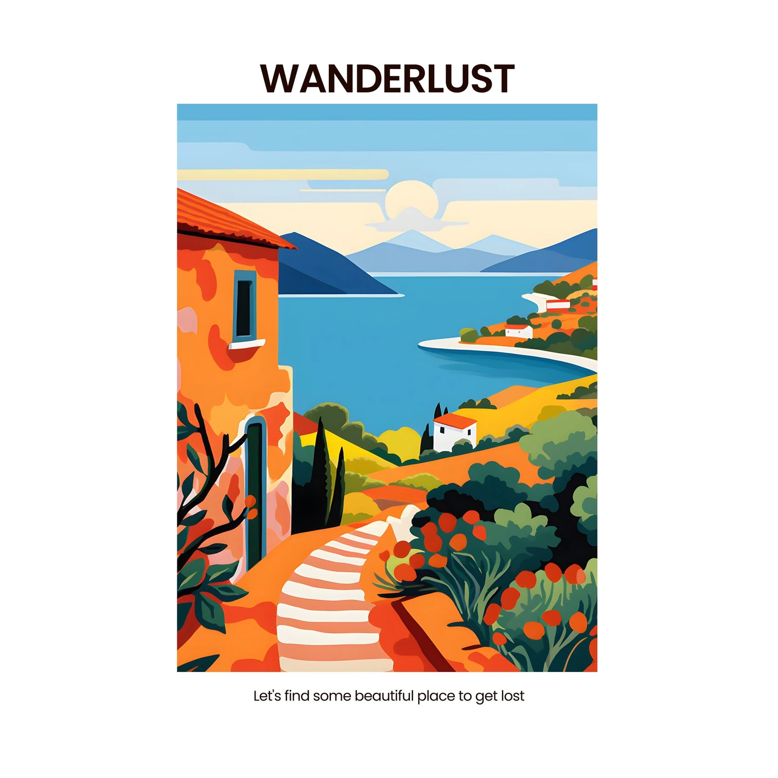 Vibrant Coastal Village Wanderlust Wall Art