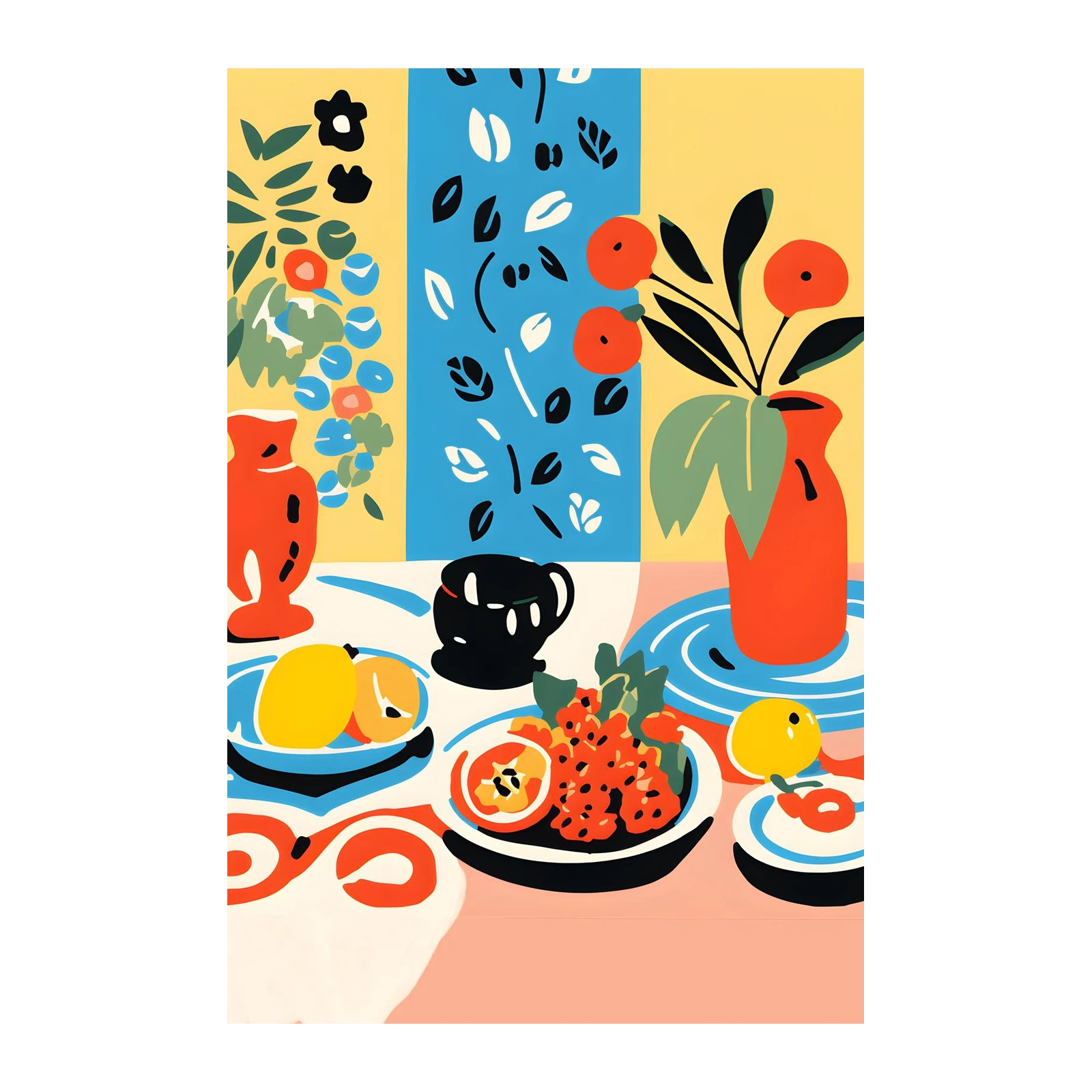 Vibrant Still Life Fruit & Flowers Wall Art