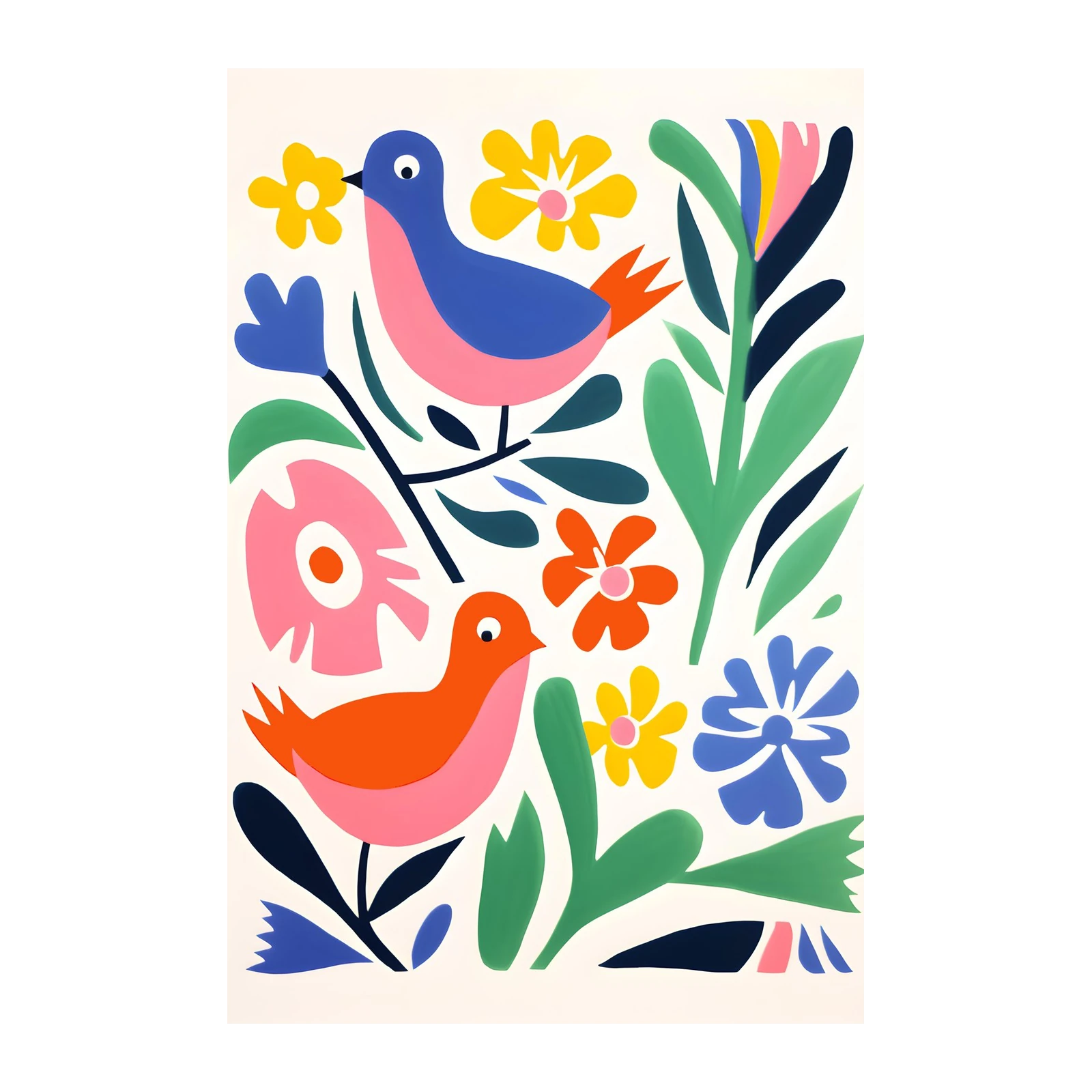 Whimsical Bird & Floral Abstract Wall Art