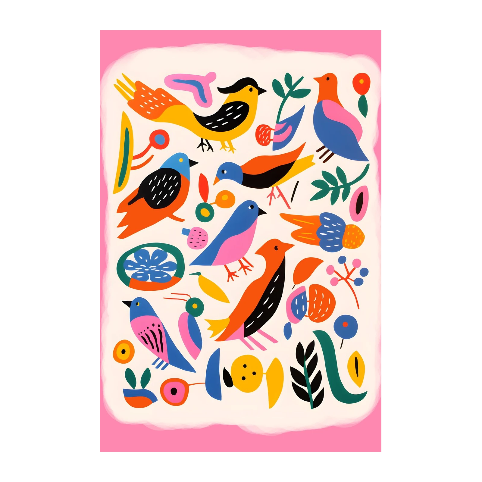 Whimsical Folk Birds Delight Wall Art