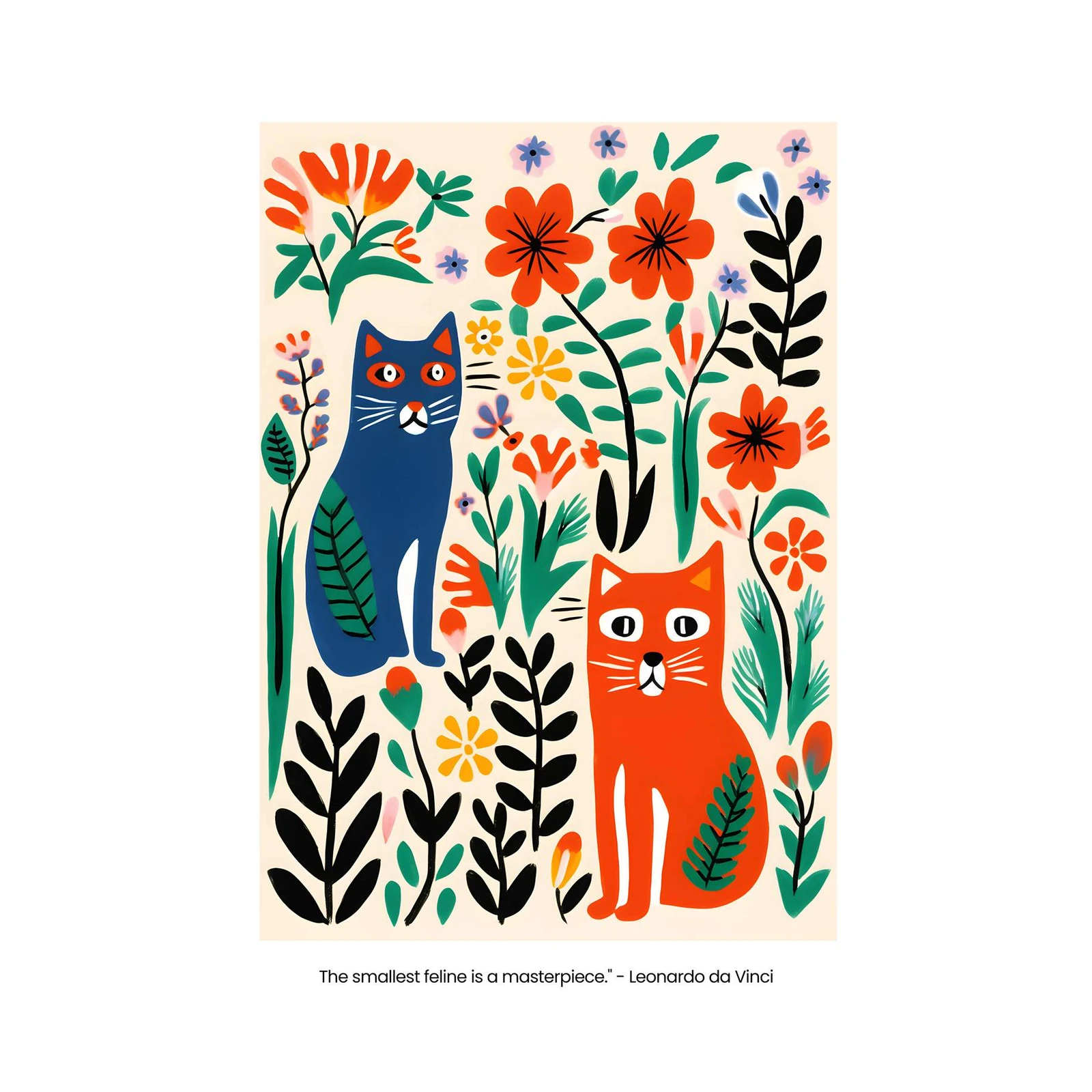 Whimsical Cats & Flowers Wall Art