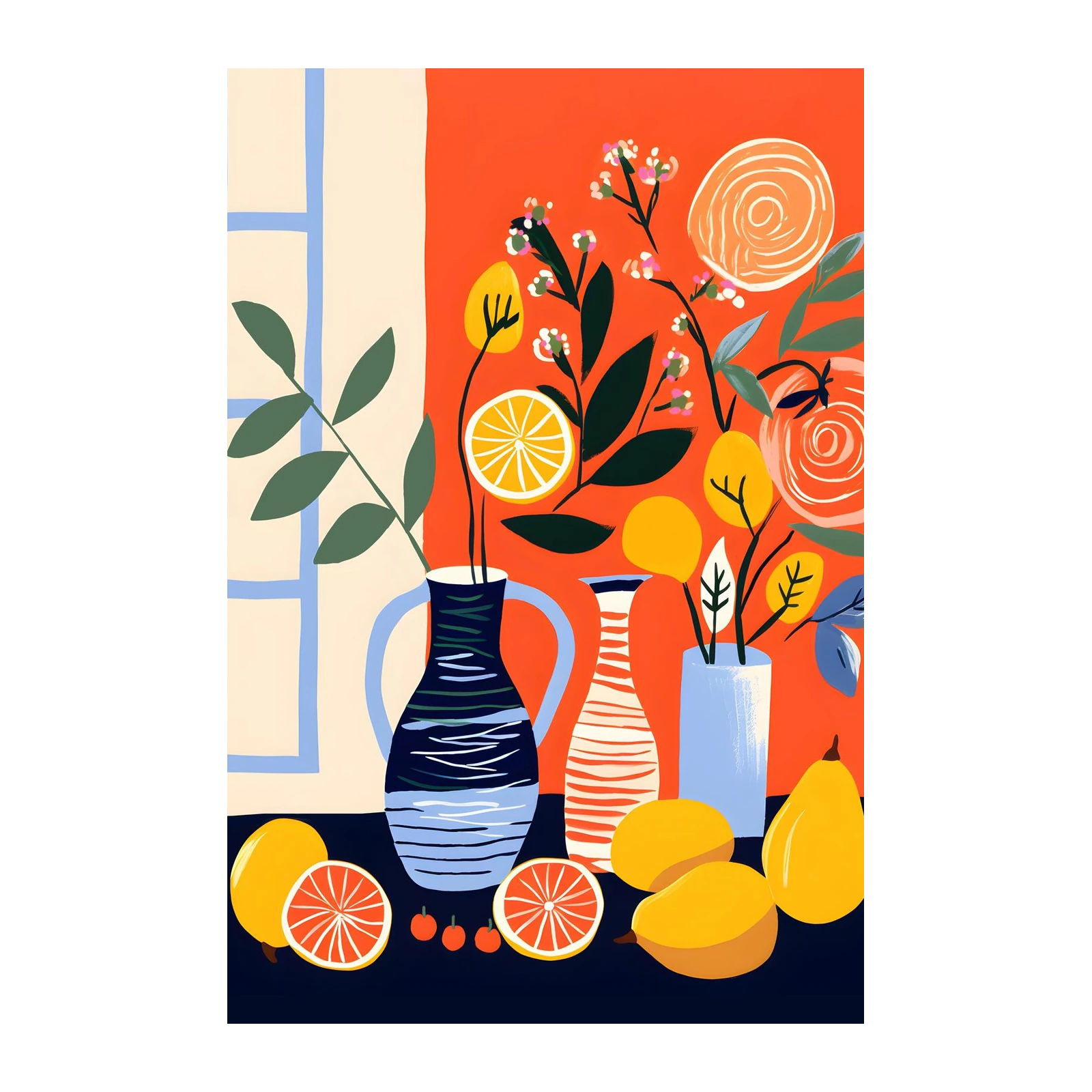 Vibrant Citrus & Floral Still Life Wall Art