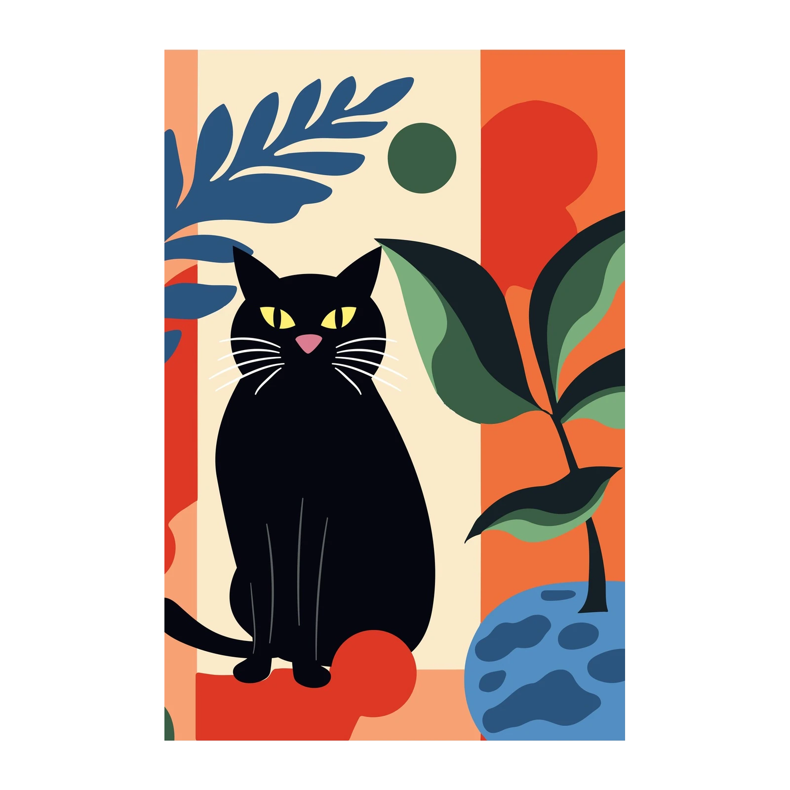 Charming Black Cat Mid-Century Modern Wall Art