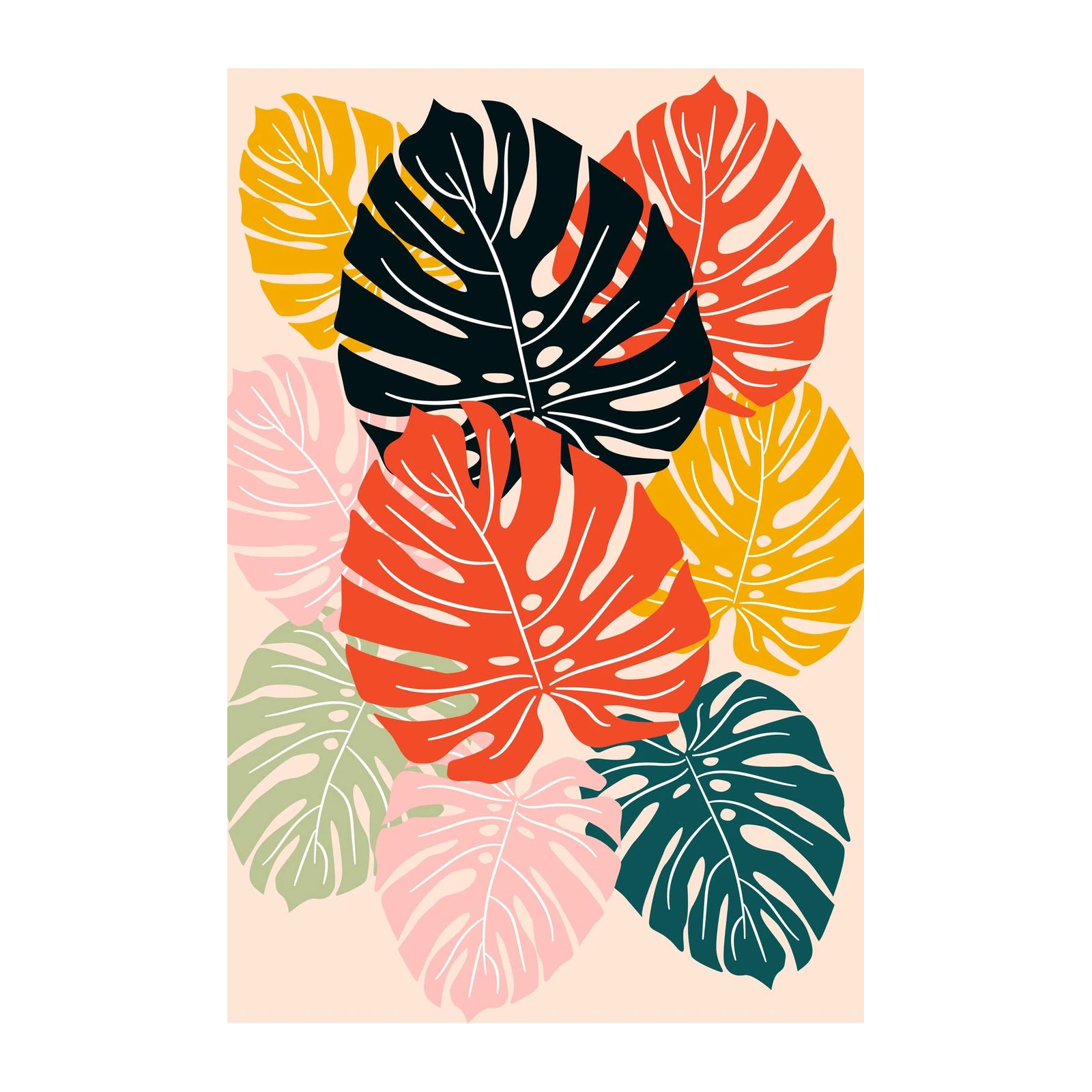 Vibrant Tropical Monstera Leaves Wall Art Art