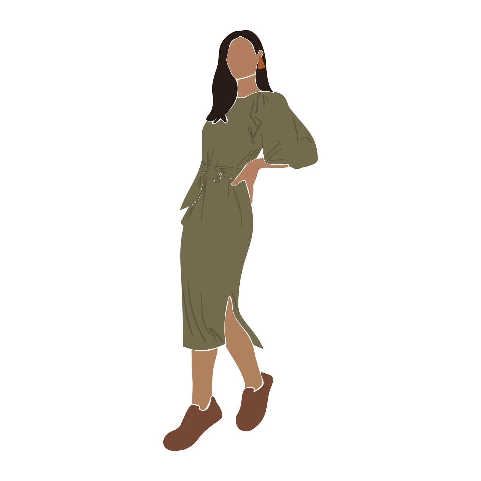 Chic Olive Dress Woman Silhouette Wall Art