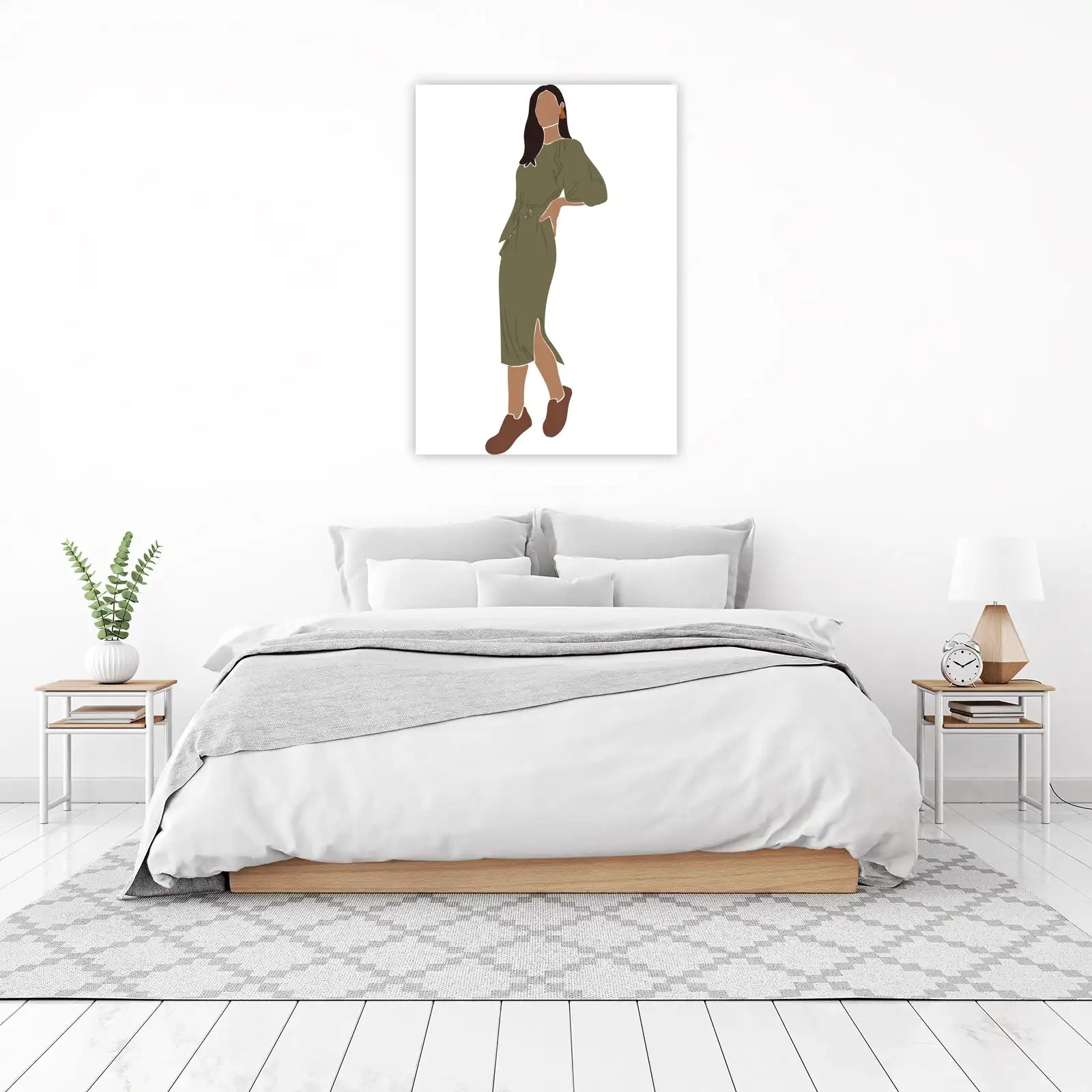 Chic Olive Dress Woman Silhouette Wall Art