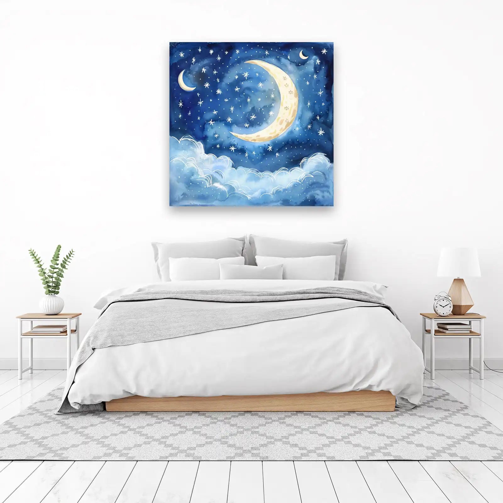 Whimsical Moon & Stars Watercolor Wall Art