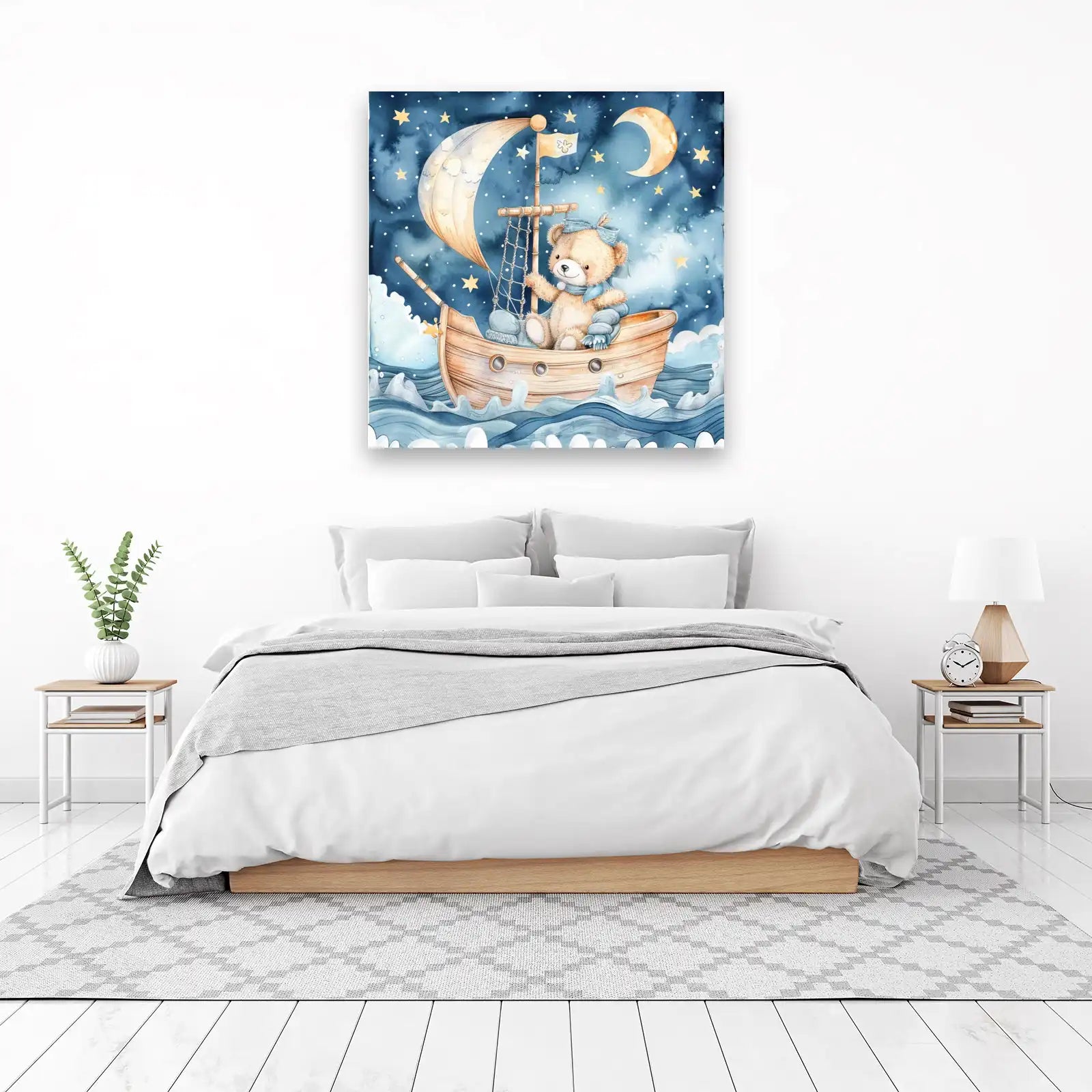 Dreamy Bear Sailboat Nursery Art Wall Art