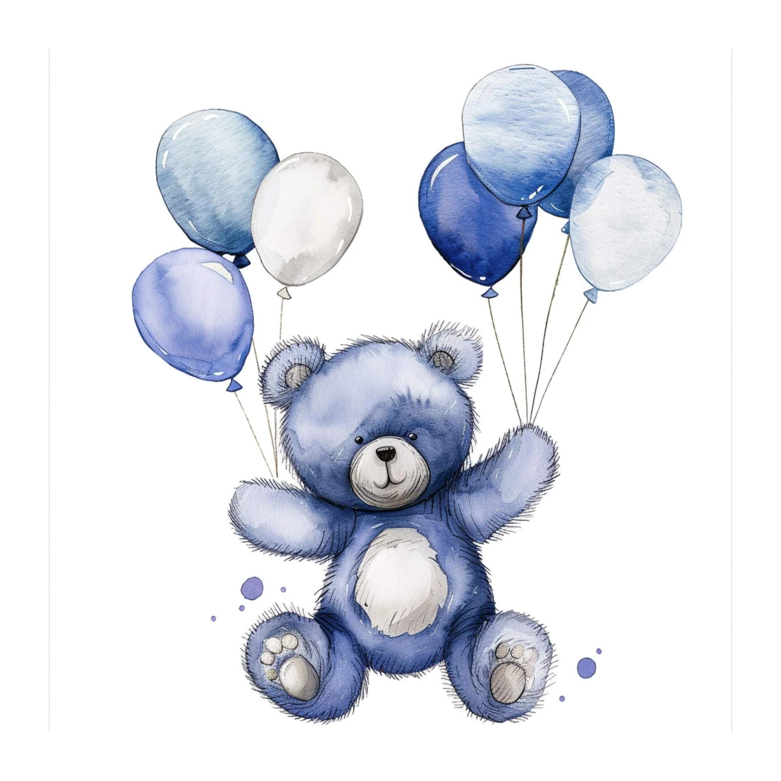 Charming Blue Teddy Bear Balloons Wall Art