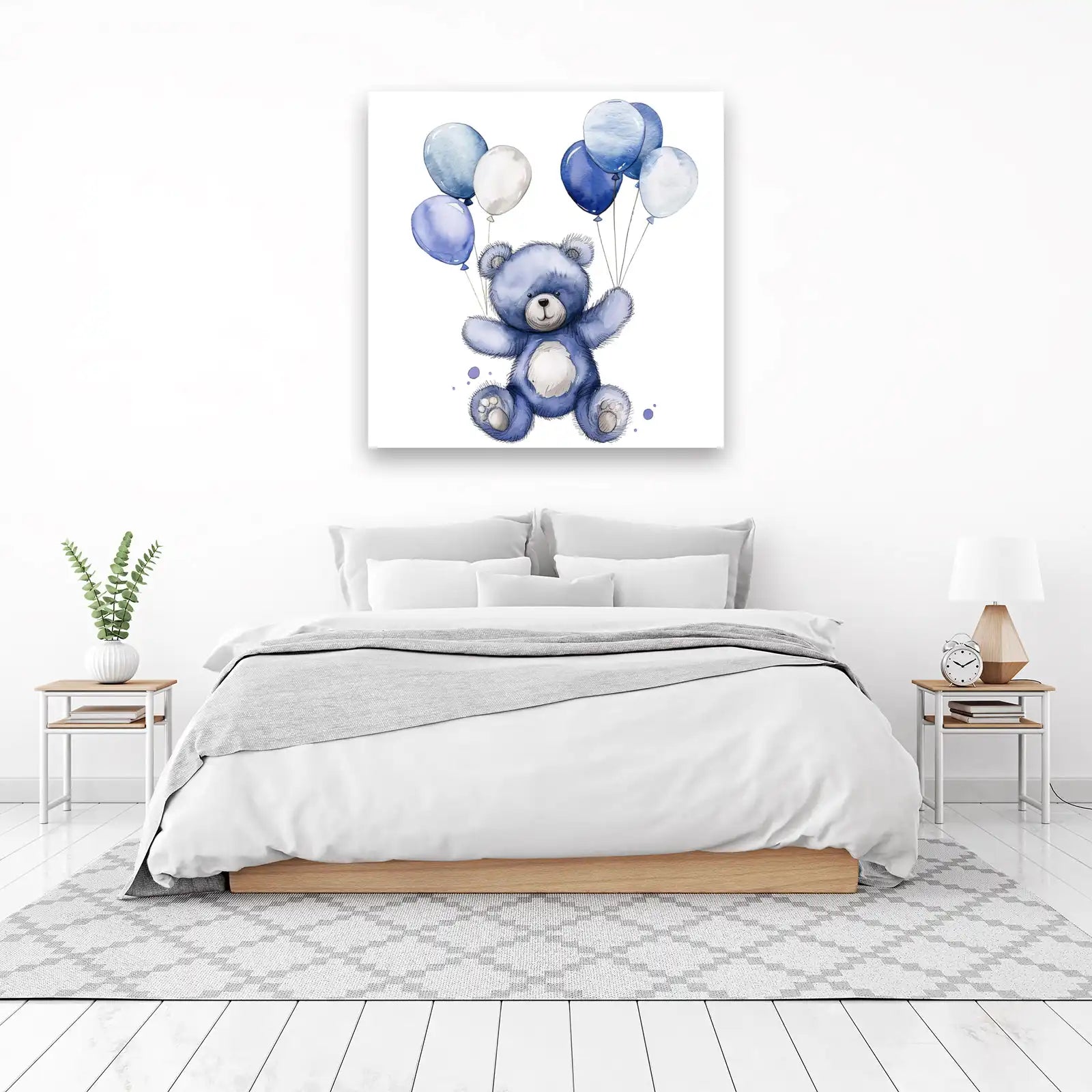 Charming Blue Teddy Bear Balloons Wall Art