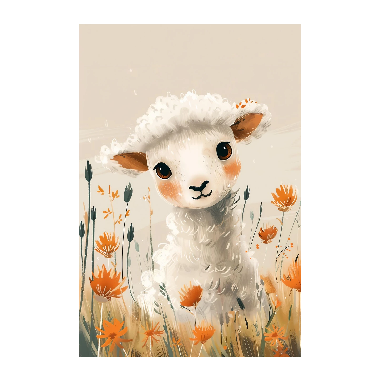 Cute Fluffy Lamb Meadow Wall Art
