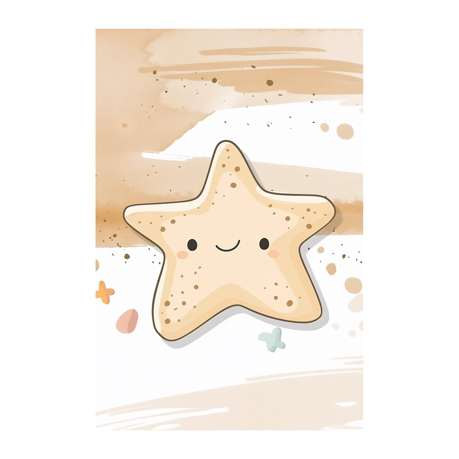 Cute Smiling Starfish Beach Scene Wall Art
