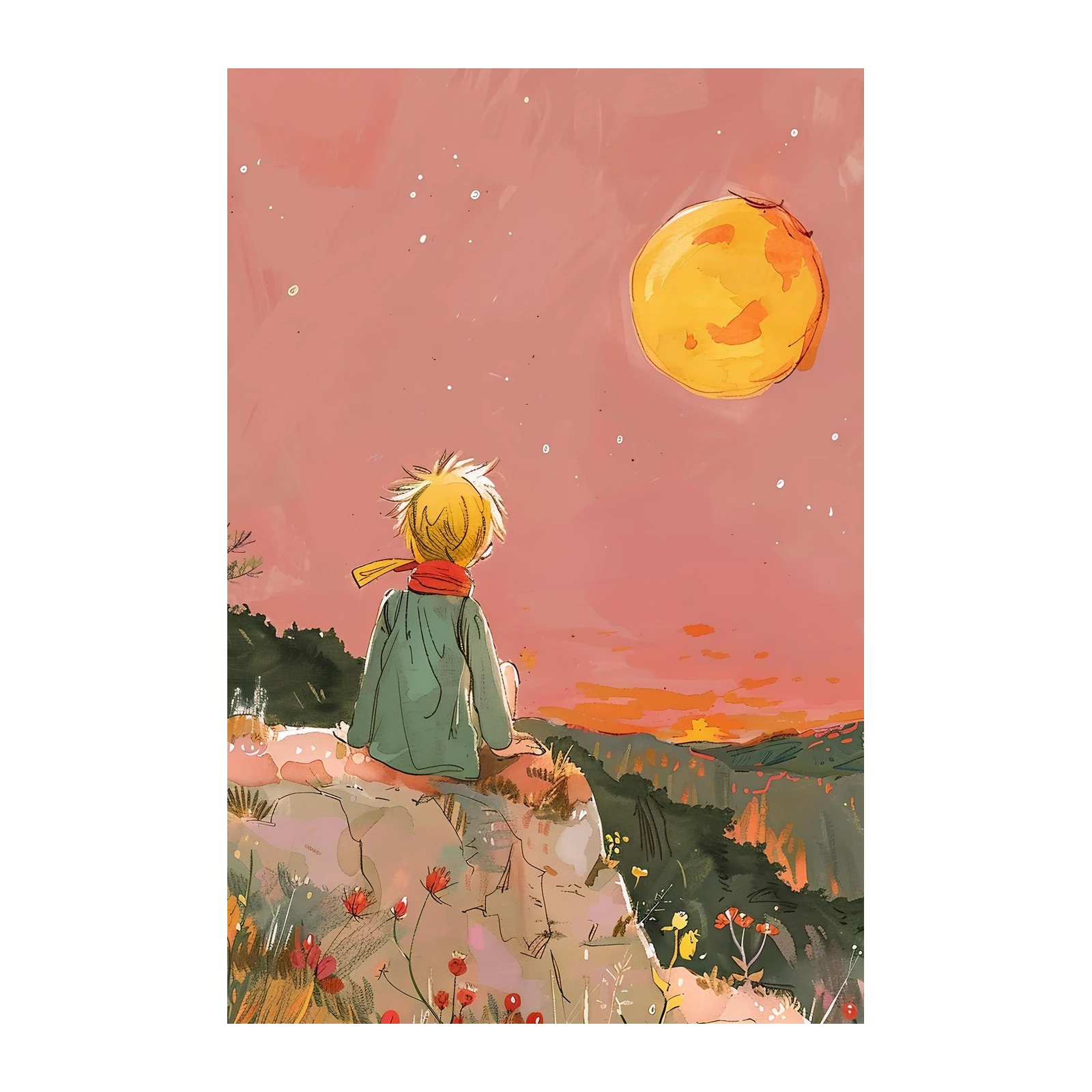 Whimsical Little Prince & Moon Wall Art
