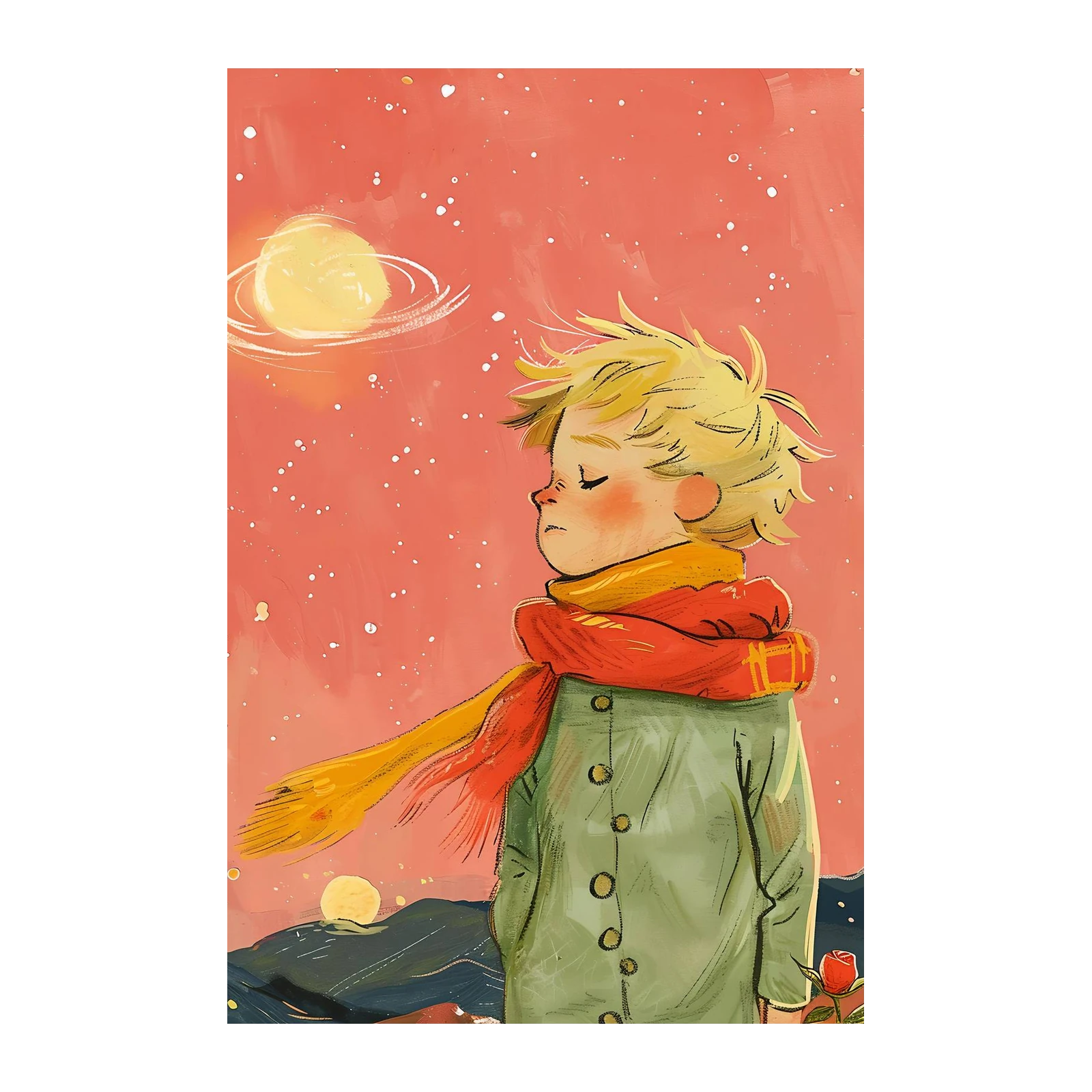 Whimsical Little Prince & Planet Wall Art