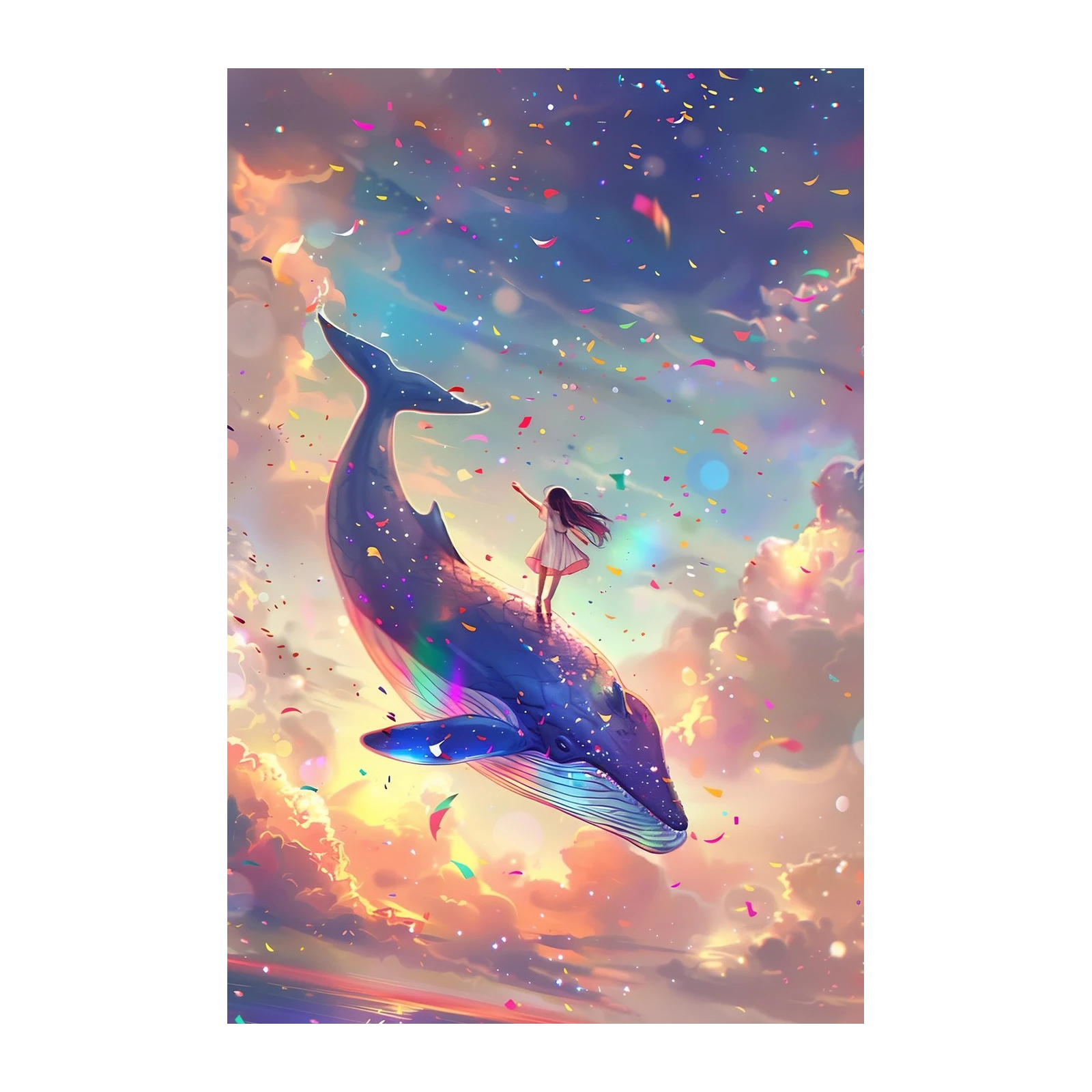 Dreamy Whale & Girl Sky Adventure Wall Art