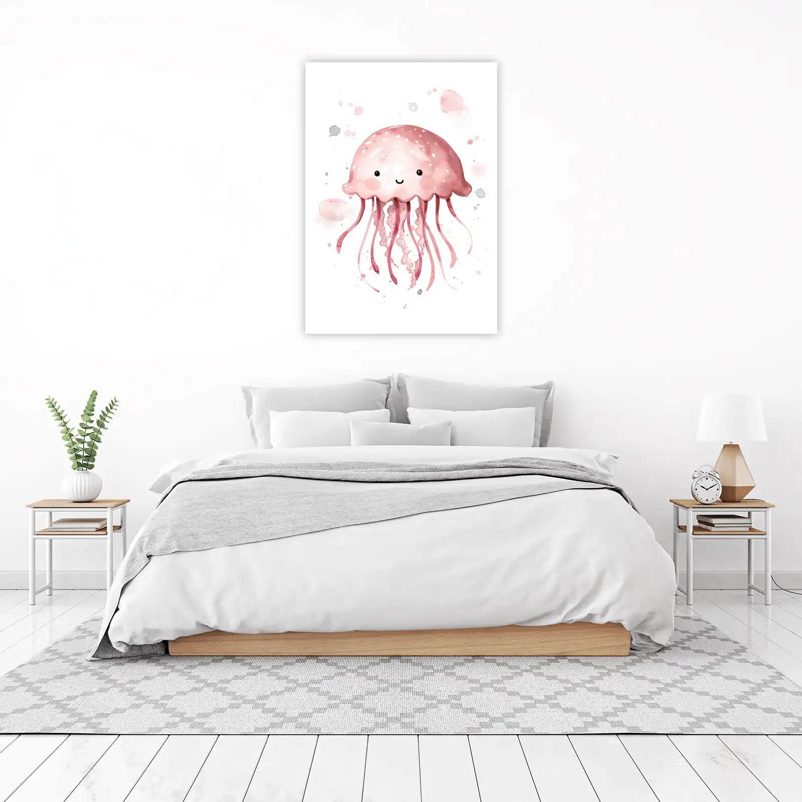 Adorable Pink Jellyfish Watercolor Wall Art