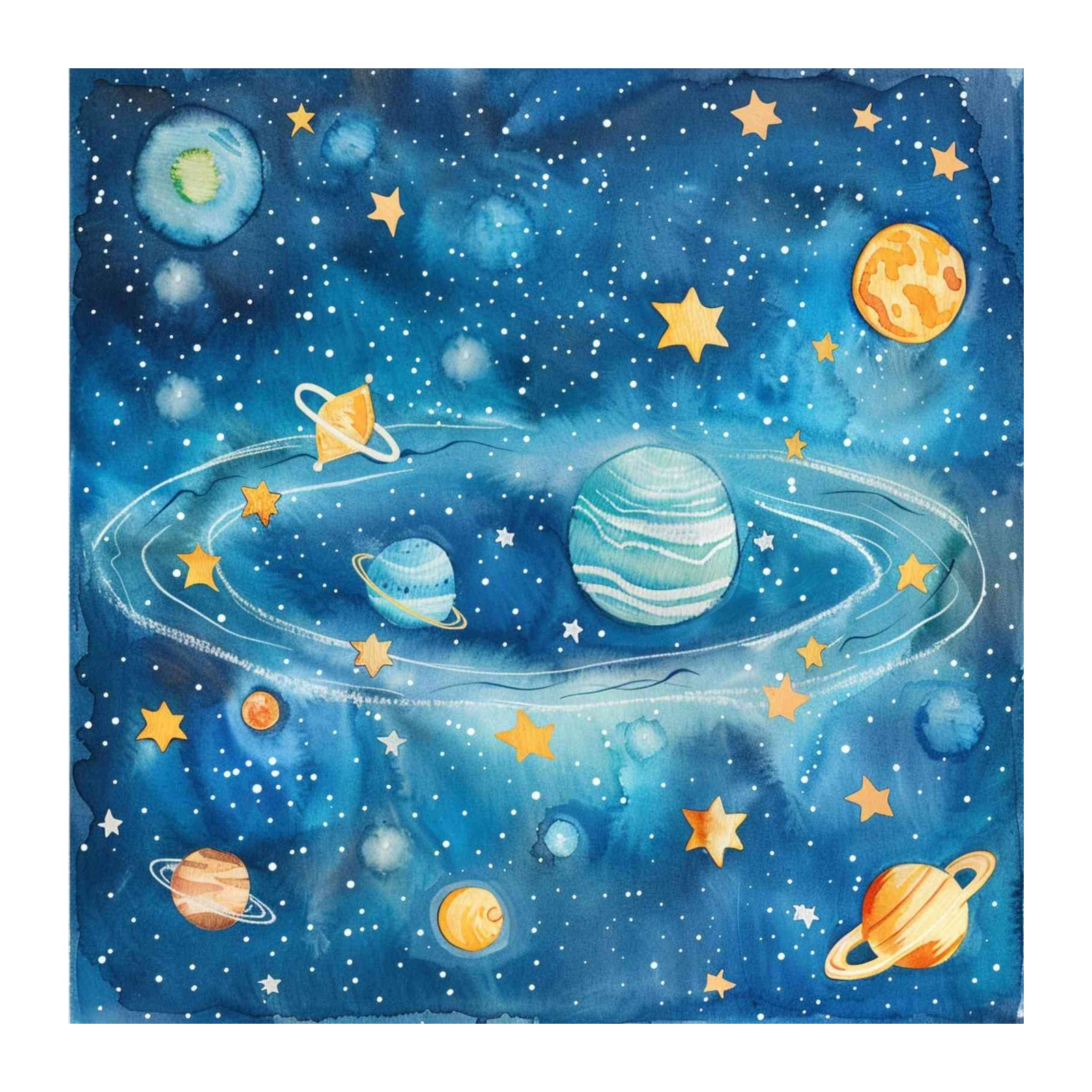 Whimsical Watercolor Space & Planets Wall Art
