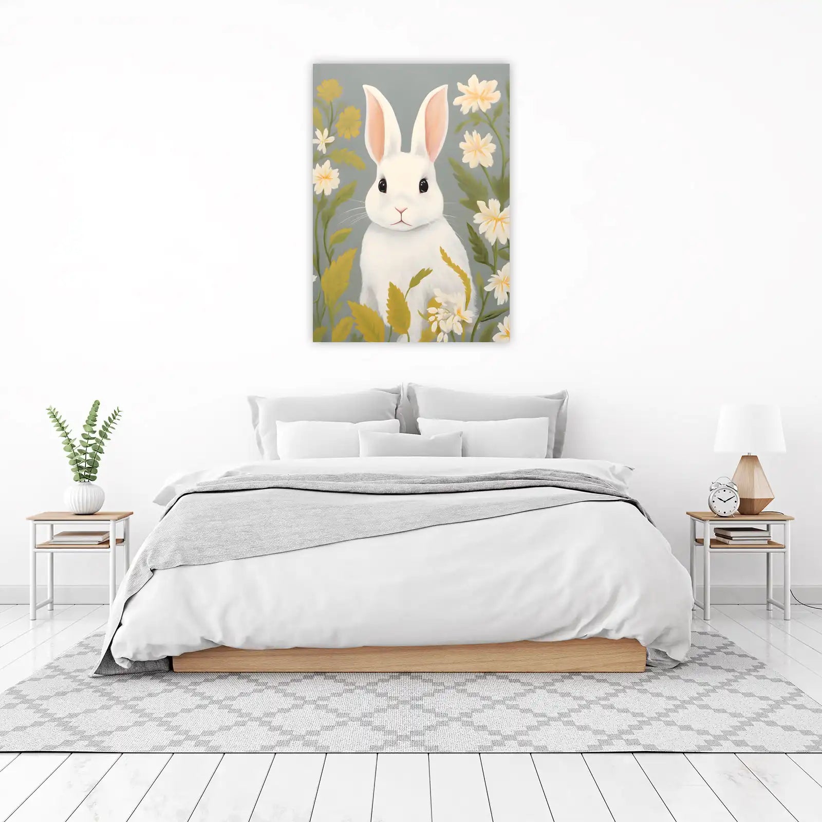 Enchanting Bunny Floral Meadow Wall Art