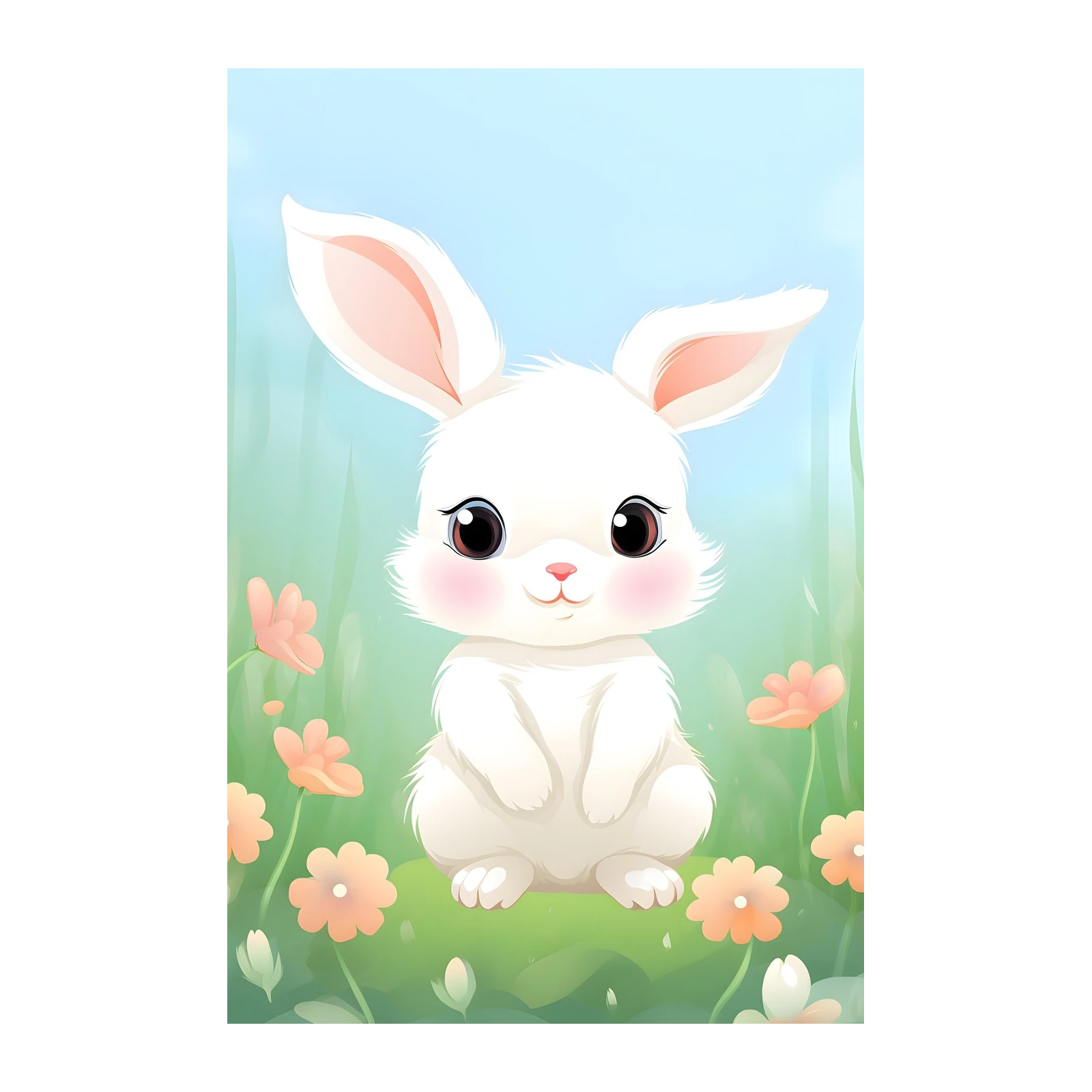 Adorable Fluffy Bunny Spring Meadow Wall Art