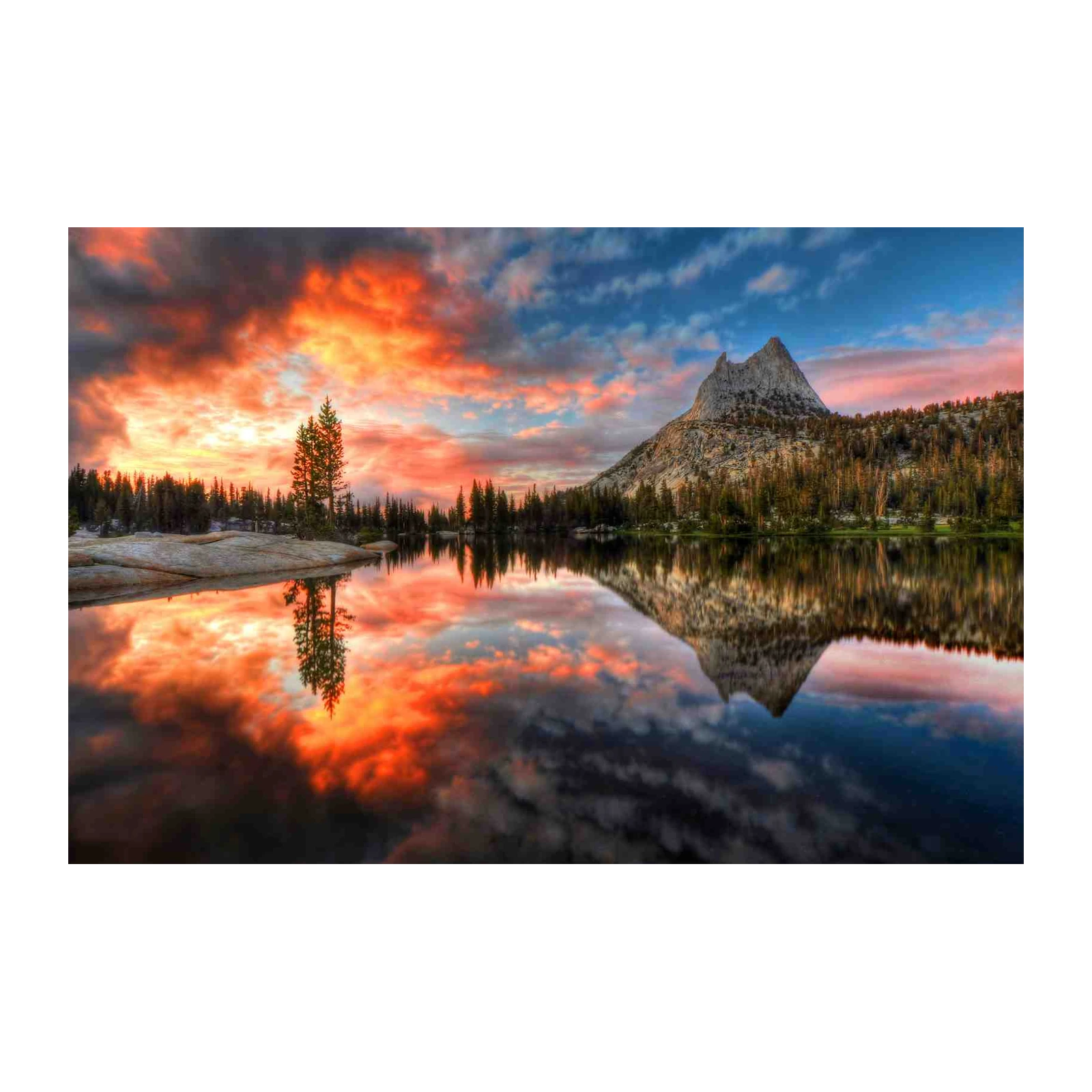 Fiery Mountain Lake Sunset Wall Art