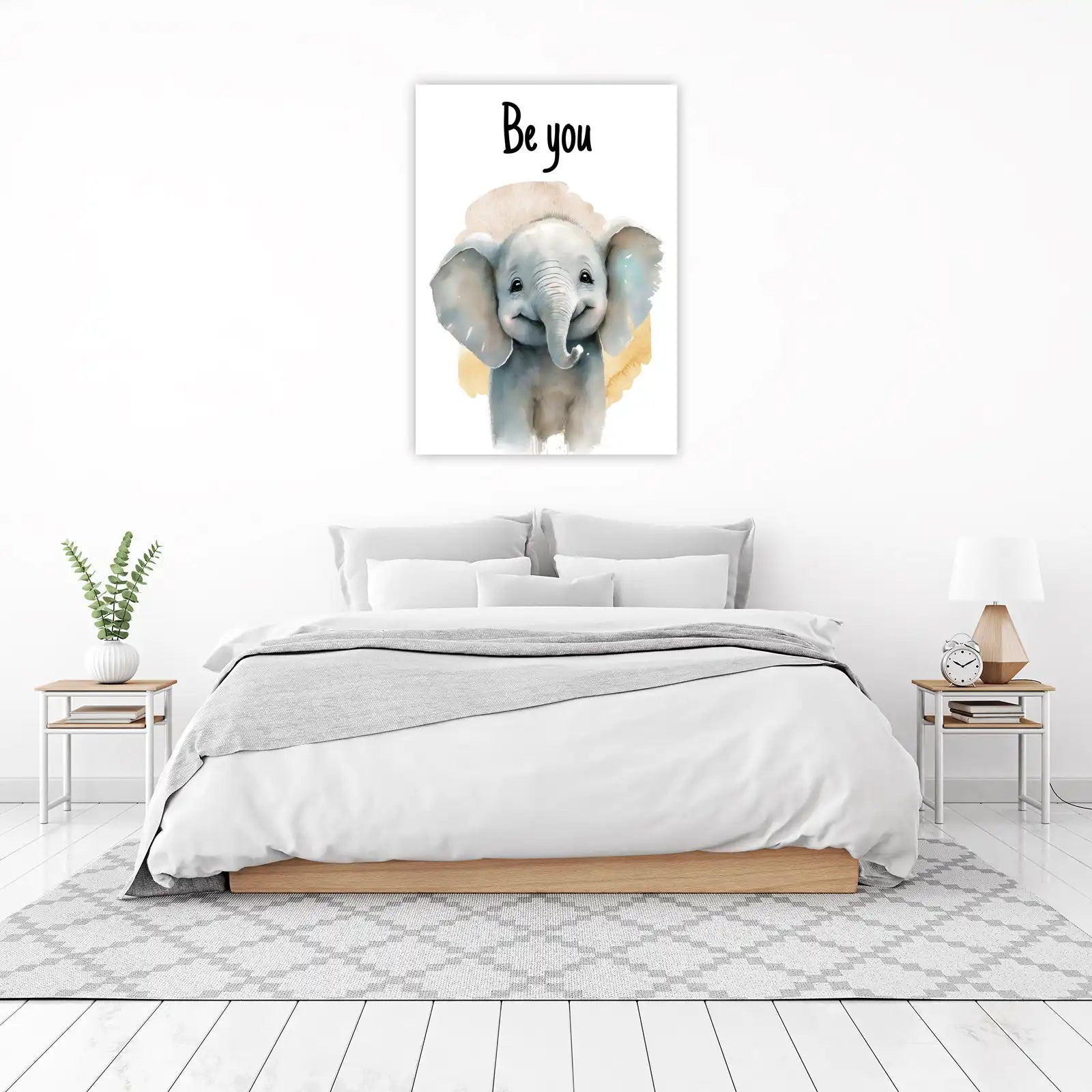 Adorable Baby Elephant "Be You" Watercolor Wall Art